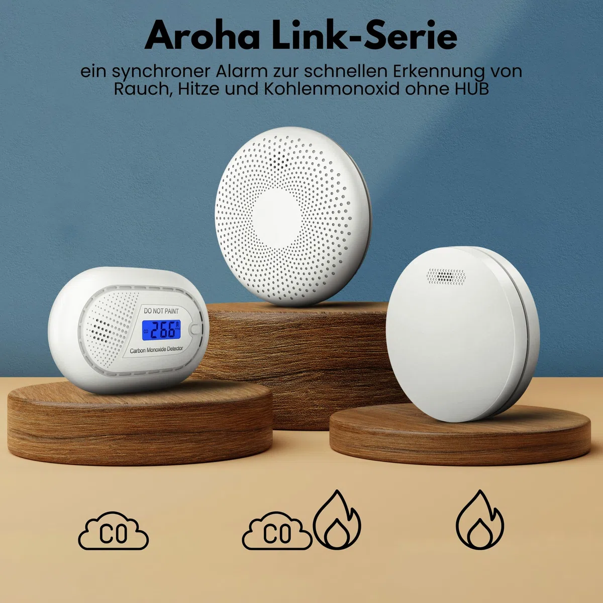 Aroha Link Vernetzte Rauchmelder und Kohlenmonoxid Melder - 10 Jahre Batterie - Kombination CO Melder & Feuermelder Vernetztbar, Kombinationsmelder - 2 Set