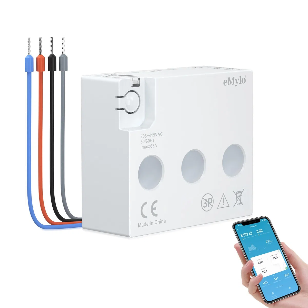 eMylo Smart Wifi Energiemessgerät Mini-Stromverbrauchsmessgerät 99% hohe Genauigkeit 3 Phasen Echtzeit-Stromverbrauchszähler Überlastschutz für Haus/Wohnung, Smart life Tuya App Control