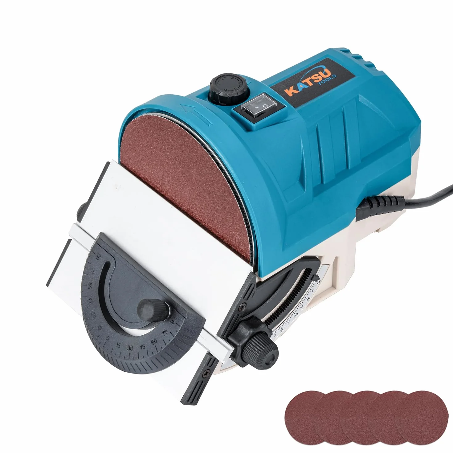 KATSU Tools Mini-Tellerschleifer 140 W 125 mm – Elektro-Schleif/Poliermaschine Holz, einstellbare Geschwindigkeit, Alu-Schwenktisch, Schleifscheiben