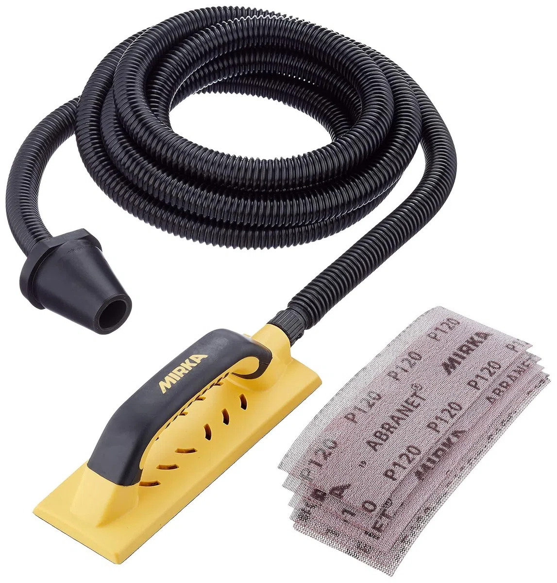 Mirka Handschleifer Handy Kit Schleifblock 80x230mm mit Absaugung | Inklusive Absaugschlauch und Abranet Schleifstreifen für staubfreies Schleifen ideal für Trockenbau und Renovierungsarbeiten