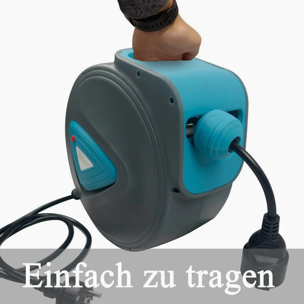 HENGMEI 20m Automatik Kabeltrommel Automatischer Kabelaufroller Elektrokabel Verlängerungskabel für Wandmontage