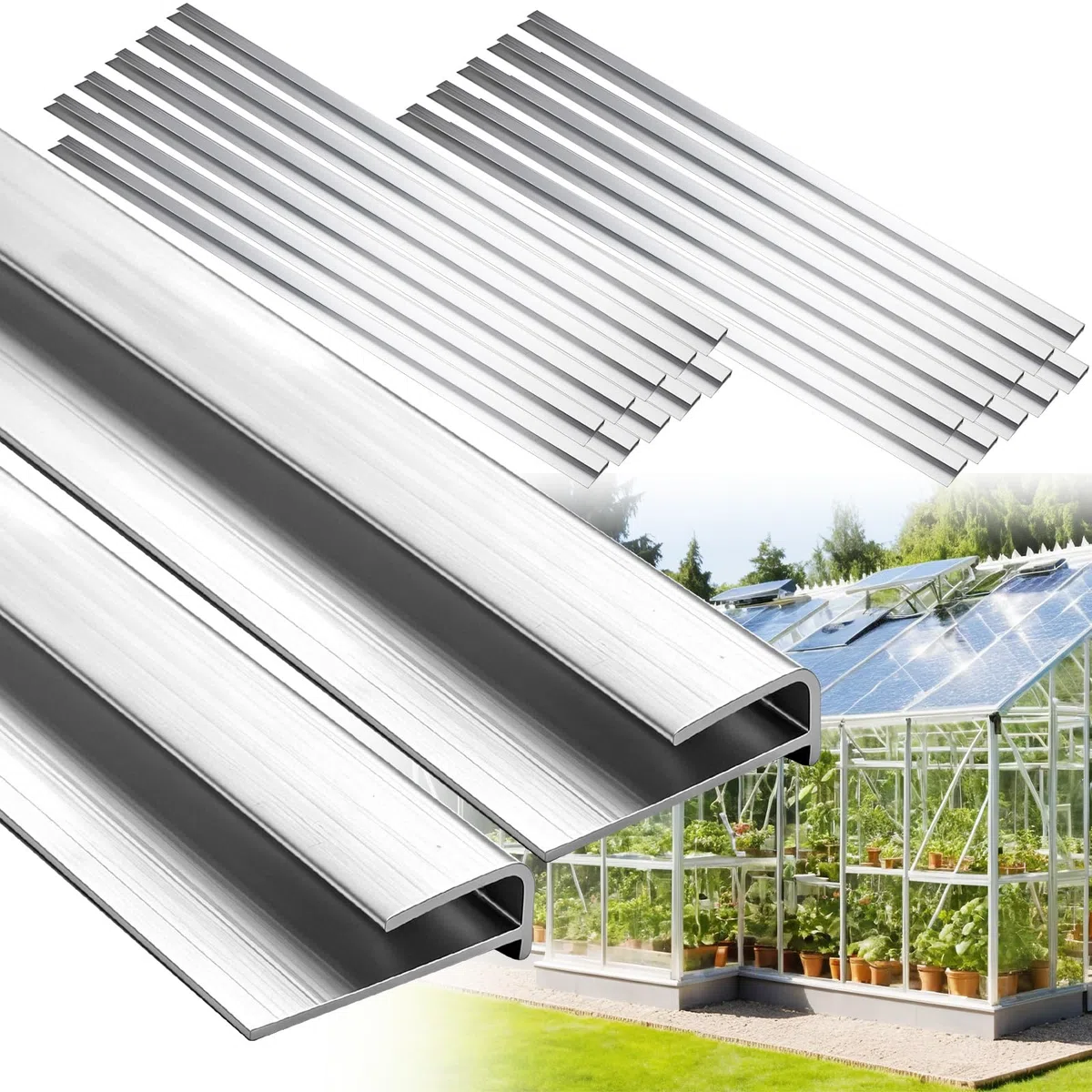 Tandefio 20 Stück 0,6 m Aluminium-U-Steckverbinder, Gewächshausplatten, passend für 6 mm Polycarbonat-Gewächshausverbinder, silberfarben, U-K-Dachzubehör, verbinden Sie 2 Paneele zusammen