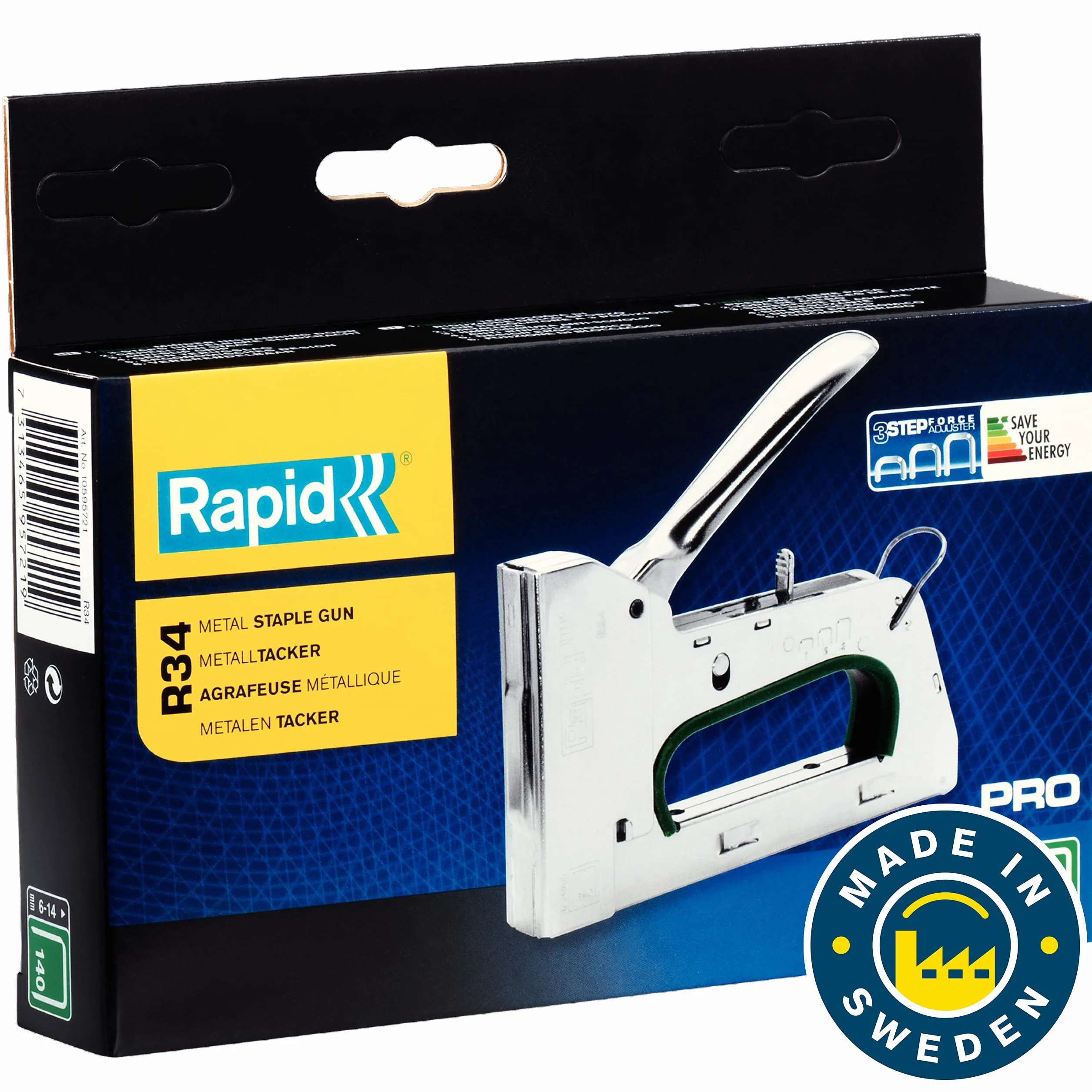 Rapid R34 Handtacker - Kompakter Tacker aus Stahl für Folien und Isolierungen, für Typ 140 Klammern (6-14 mm), Ergonomisch, Rückschlagfrei