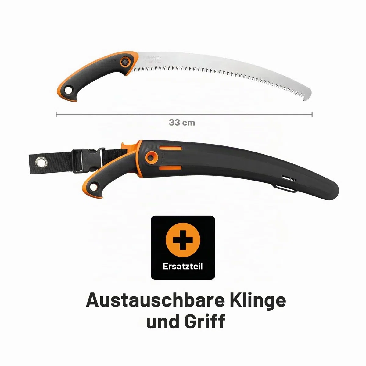 Fiskars Profi Handsäge für frisches Holz, Grobzahnung, Hochwertiges Stahl-Sägeblatt, Inklusive Aufbewahrungsköcher, Schwarz/Orange, Sägeblattlänge: 33 cm, SW-330, 1020199