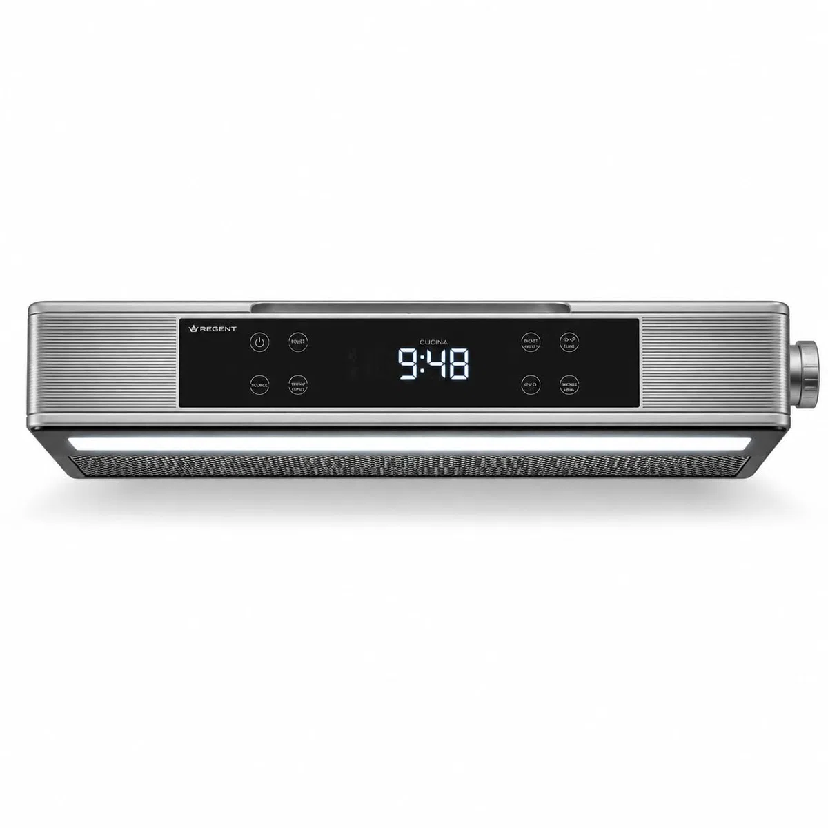 Regent Cucina Unterbau Küchenradio mit FM, Bluetooth, LED-Leiste, Farbdisplay, Küchentimer & 2 Wecker, perfektes Unterbauradio für die Küche, Farbe: Silber