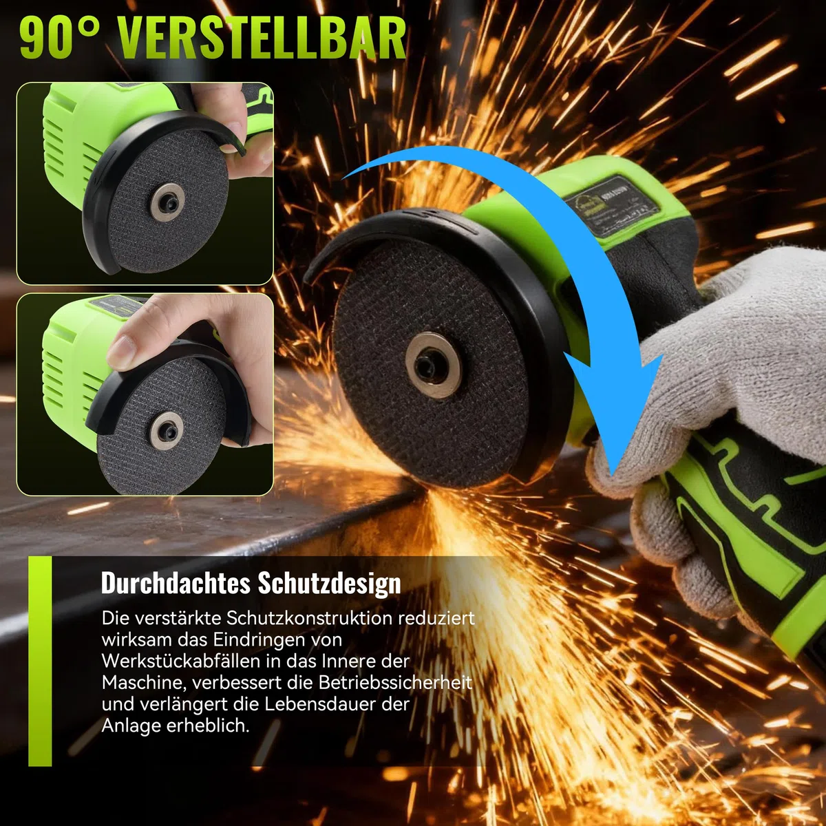 DEWINNER Akku-Winkelschleifer 19 500 U/min - 76mm Schleifscheibe, 2 Akkus 2000mAh, 6 Schneidscheiben und Tragetasche - Für Schleifen, Polieren, Schneiden