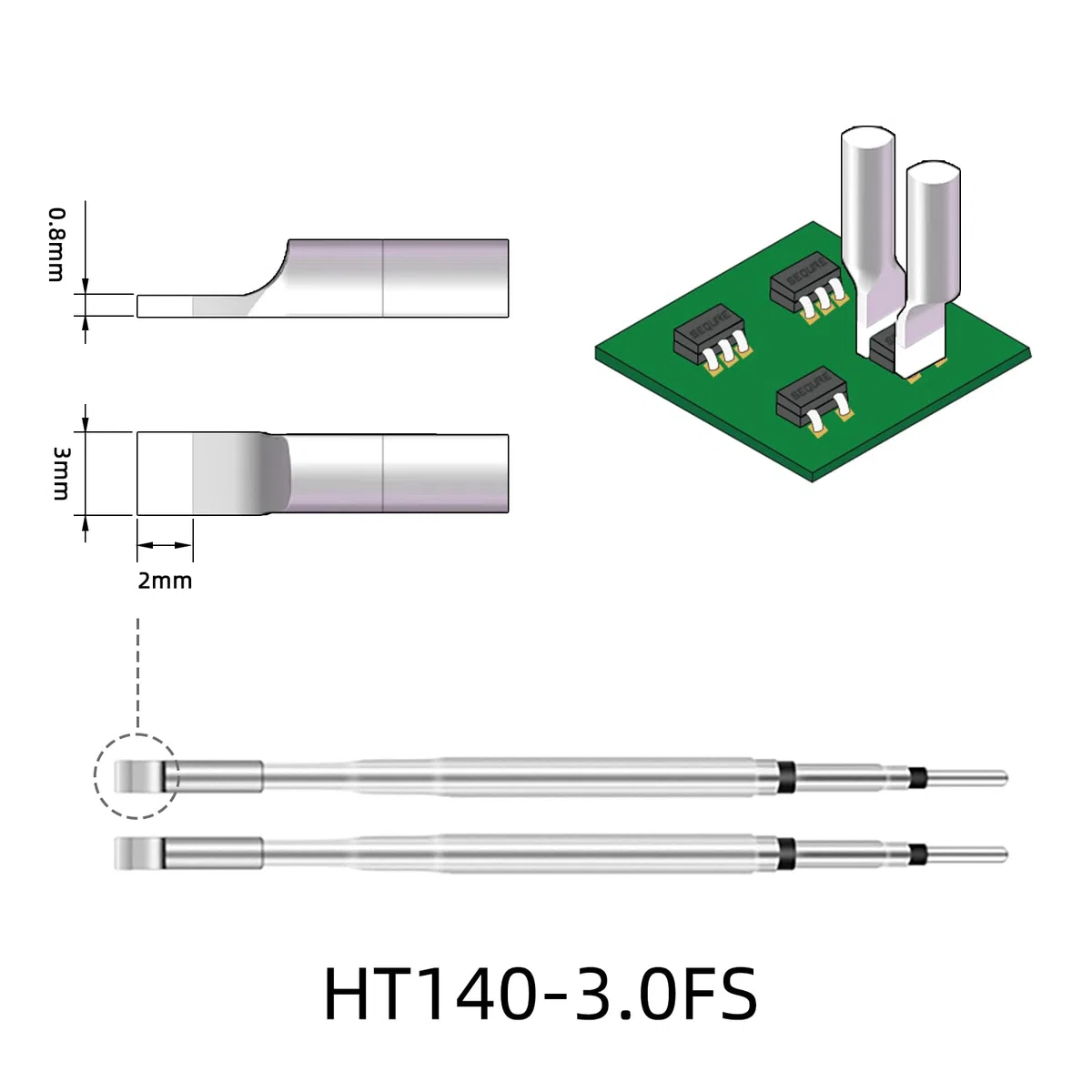SEQURE HT140 3.0FS Heiße Pinzette, Entlötspitzen, Klingenkartusche, kompatibel mit JBC C210 & C120 HT140 Heißpinzetten