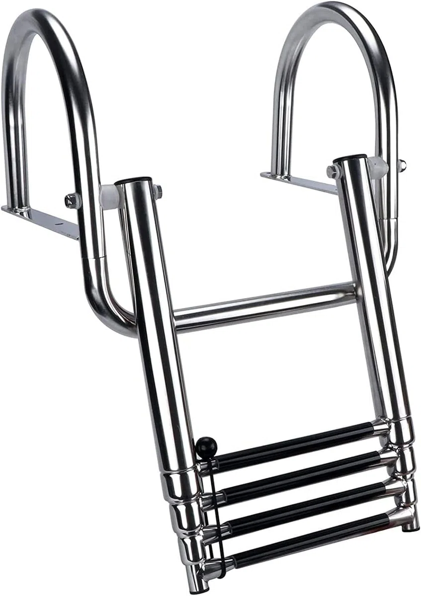 Badeleiter Leitern für Boote Edelstahl Innenliegende 4-Stufen-Teleskopleiter, Dockleiter Mit Handläufen, Zusammenklappbar Pontonboot/Yachtleiter (Size : 4 Step)