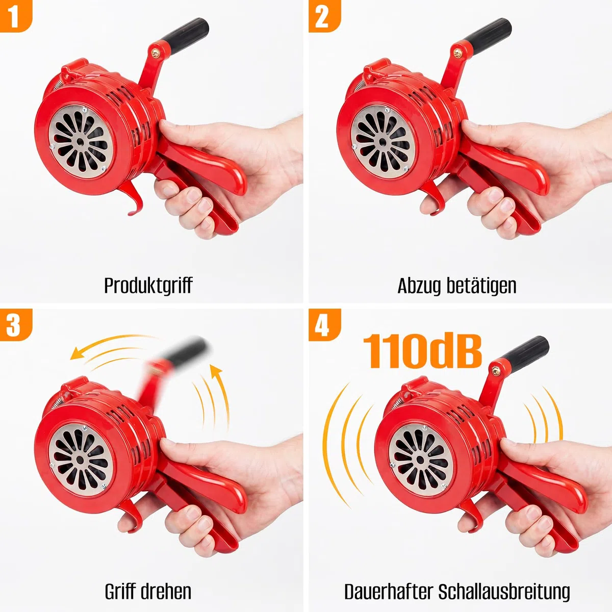 110dB Handsirene, Sirene Mit Handkurbel, Tragbarer Handkurbel-Alarm, Luftschutzsirene Manuelle Sirene für Fabriken, Schulen, Militärlagern unter freiem Himmel, Bergrettungs