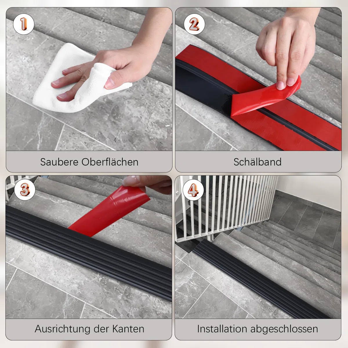 Treppenkantenprofil Selbstklebend, 10m Treppenkanten Antirutsch Treppenkantenschutz Rutschfeste Treppenstufe für Außen und Innenbereich, Schwarz