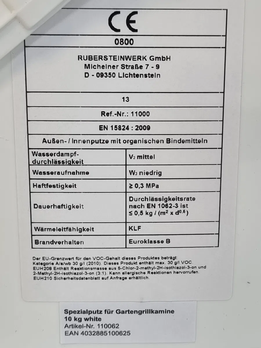 Ruberstein Spezialputz für Gartengrillkamine, 10 kg, beige, direkt vom Hersteller