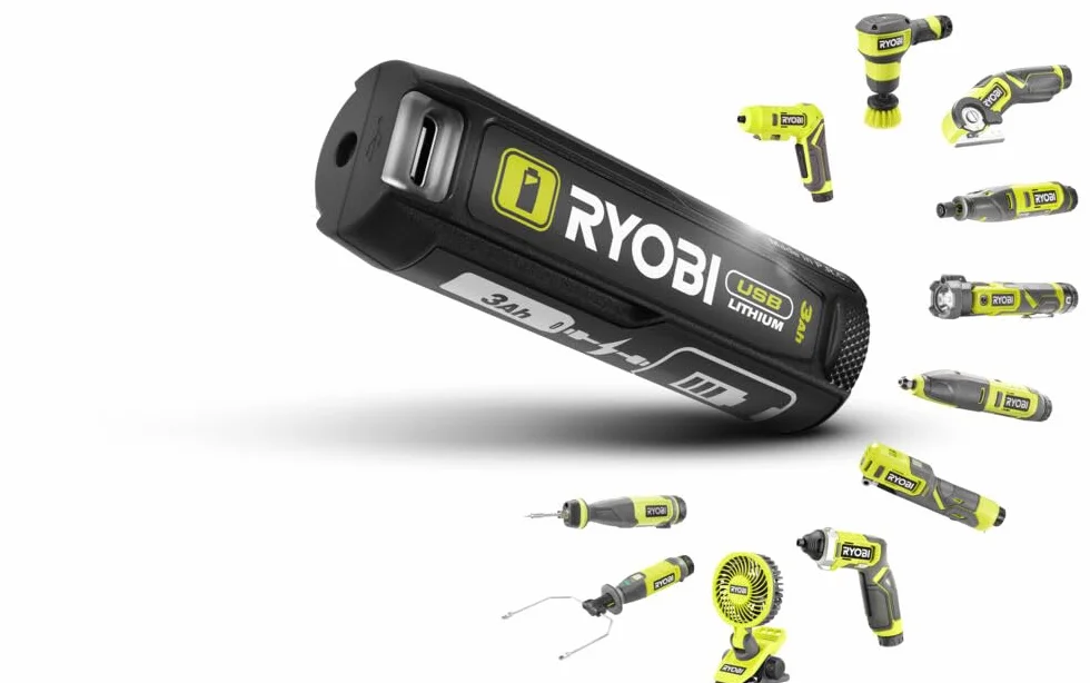RYOBI 4 V USB-Lithium 3er Akku-Ladegerät RC43P, Sequenzielles Ladegerät mit bis zu DREI Akku Steckports