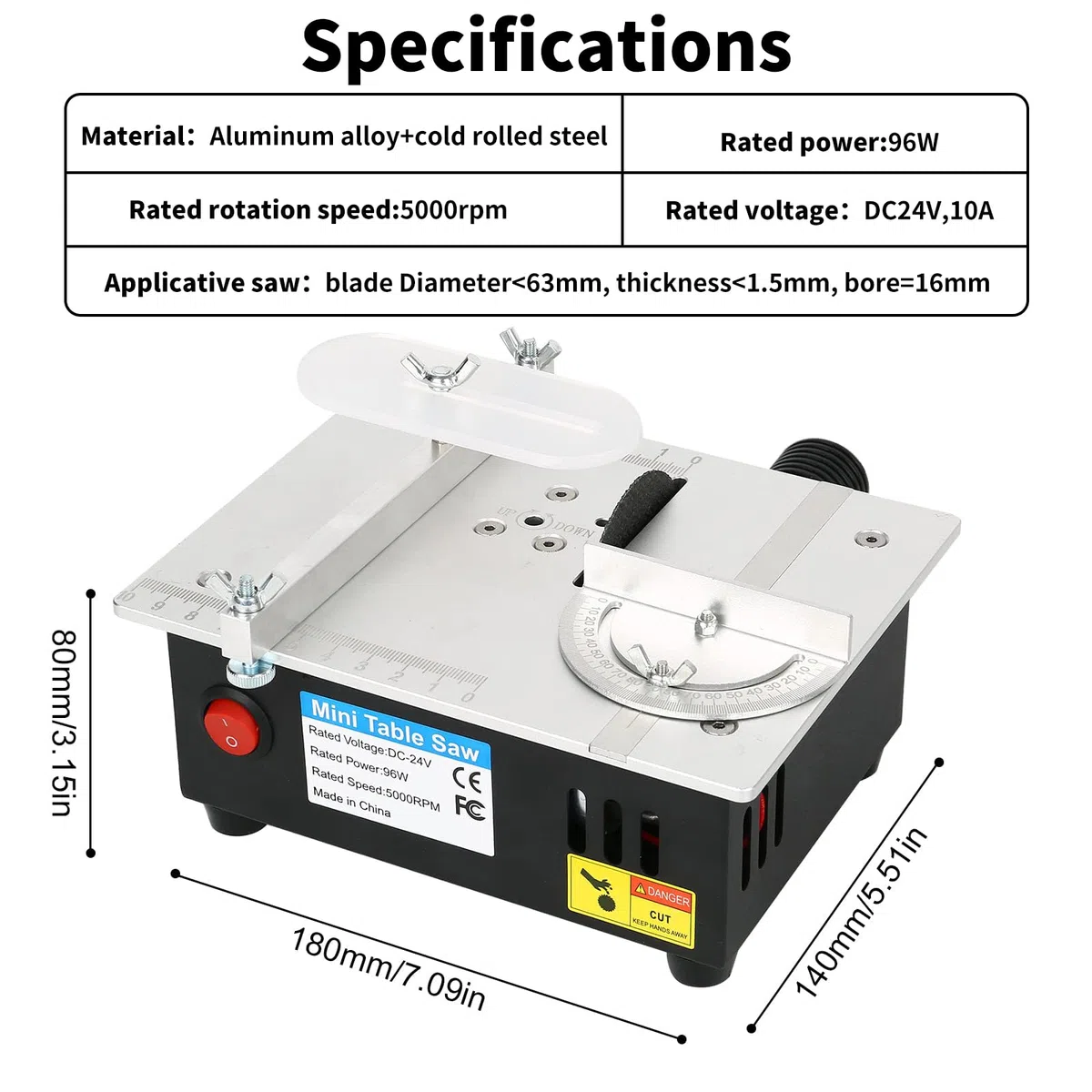 Mini Tischkreissäge, 96W 5000 rpm Mini Multifunktions Tischsäge mit Kreissägeblatt, 7 Gang Netzteil Einstellbarer, Schnitthöhe 0-15mm Elektrische Tischsägen für DIY Schneiden Modellieren