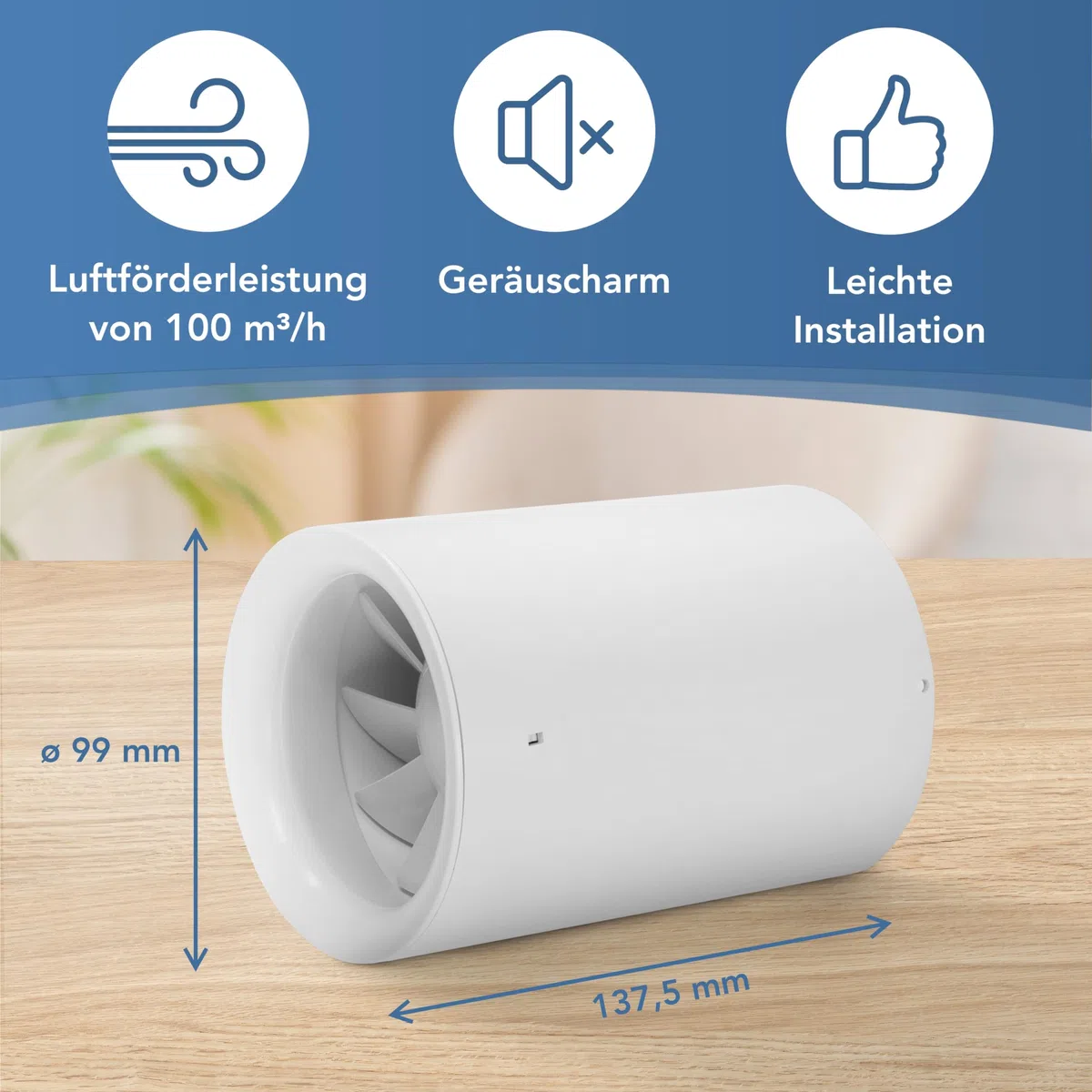 Albatros Rohrventilator 100mm Silencio Tubo - Extra Leise und Leistungsstark - Innovativer Rohr-Lüfter für Bäder, Küchen und Wohnräume - Schafft ein angenehmes Wohlfühlklima