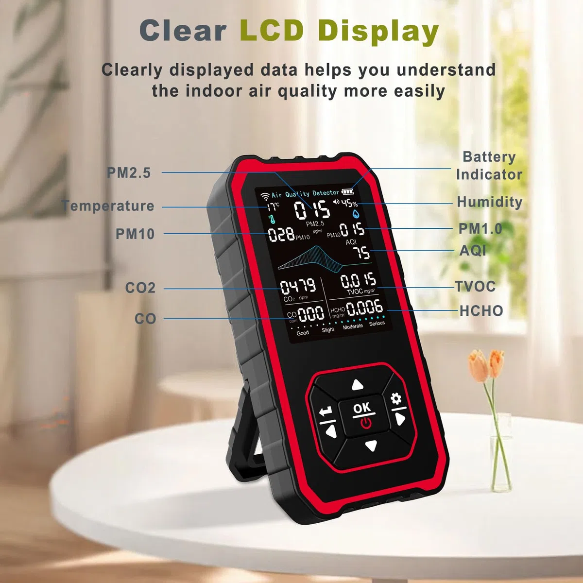 10 in 1 Indoor Air Quality Detector PM Detector CO2 Monitor, with Temperature & Humidity for Testing PM2.5/PM10/HCHO/TVOC/AQI USB Charging for Home Offices or Schools