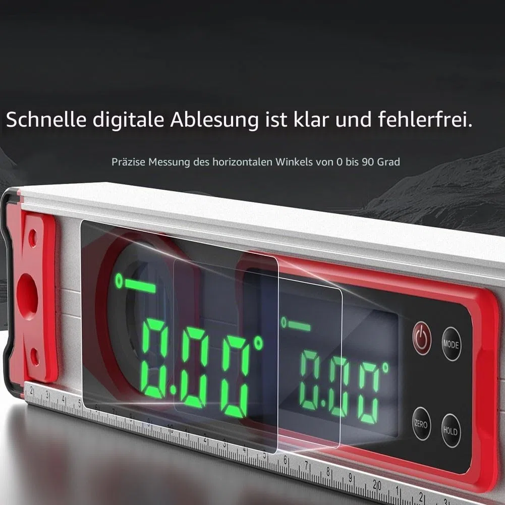 Elektronische digitale Wasserwaage, 3-in-1 wasserdichtes Display mit Hintergrundbeleuchtung, verstellbare magnetische Wasserwaage mit Magnetfuß und Datenspeicherfunktion (600 mm)