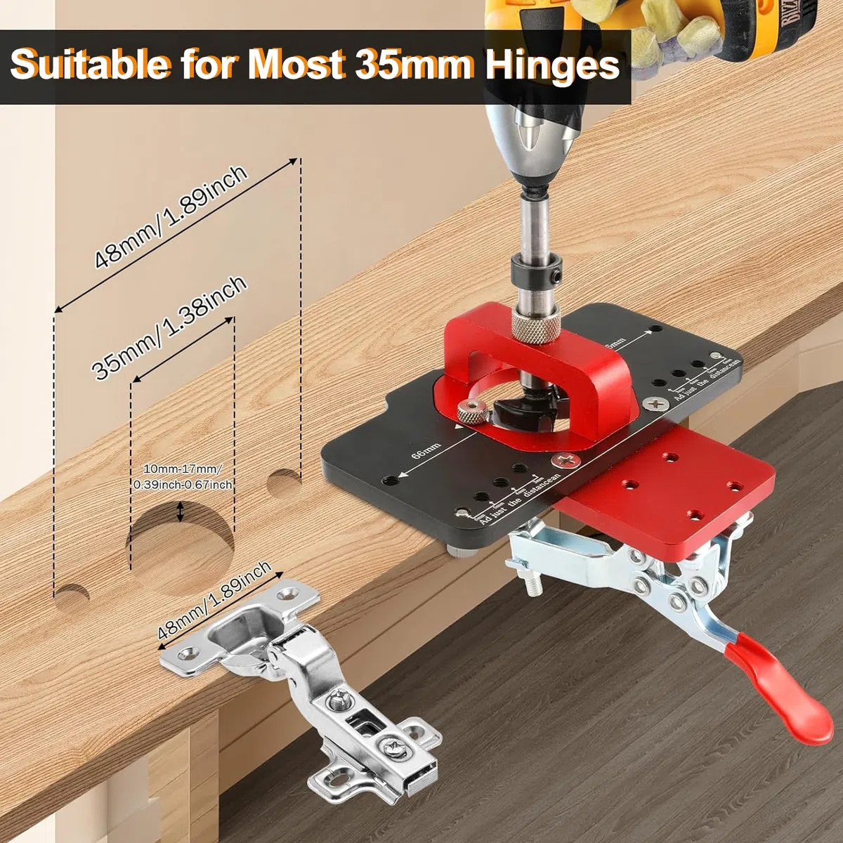 Modern Aluminium Scharnierlehre für Türschränke, 35 mm Bohrführung, 10 cm Länge, 11 kg Tragfähigkeit, Aufputzmontage, Unbehandelt, 1 Stück