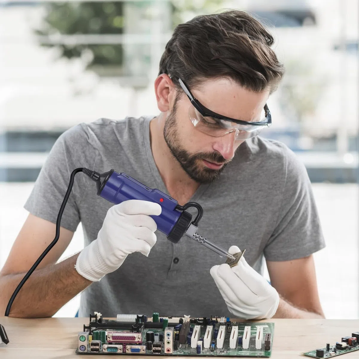 Hemobllo Elektrische Entlötpumpe Entlötkolben, 220V Lötsauger Vakuum Entlötpistole mit 3 Düsen & Reinigungsnadel, Automatische Einhand Lötpumpe für PCB Elektronik Reparatur (EU Plug)