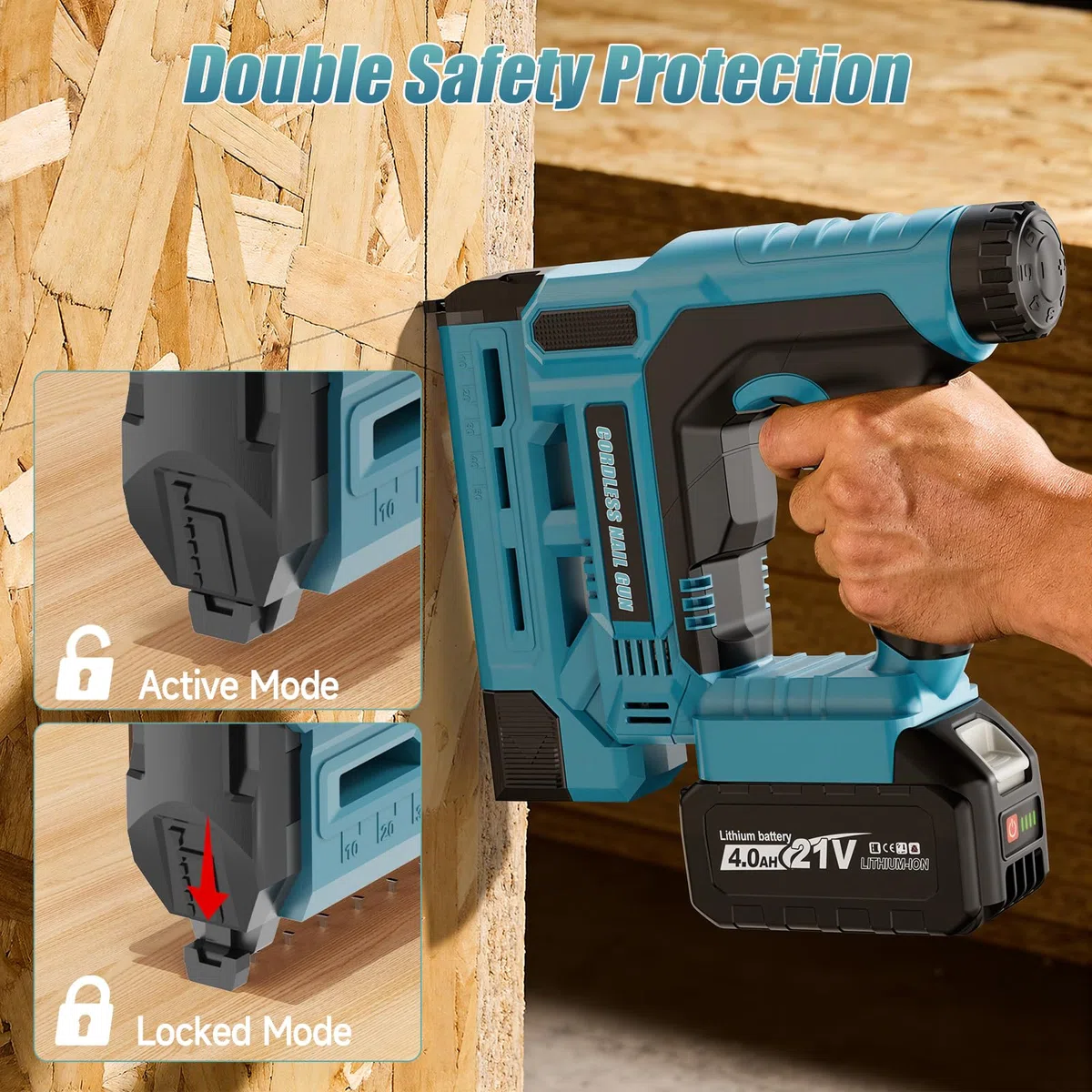 Akku Tacker Kompatibel mit Makita 18V, 18GA 2-in-1 Nagelpistole Akku Nagler, Einstellbare Tiefe, enthält 1 x 4.0Ah Akkus, 1000 Nägel und 1000 Tackerklammer für Holz, DIY und Heimwerker