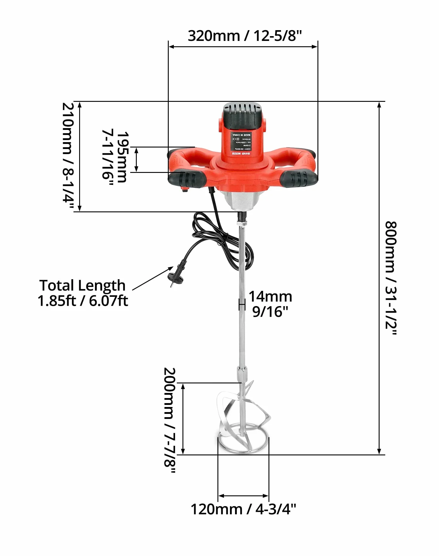 QWORK Mörtelrührer Rührwerk - 220V 2100W 1200r/min 6 Gang - M14 Gewinde - für Farbe, Putz & Estrich