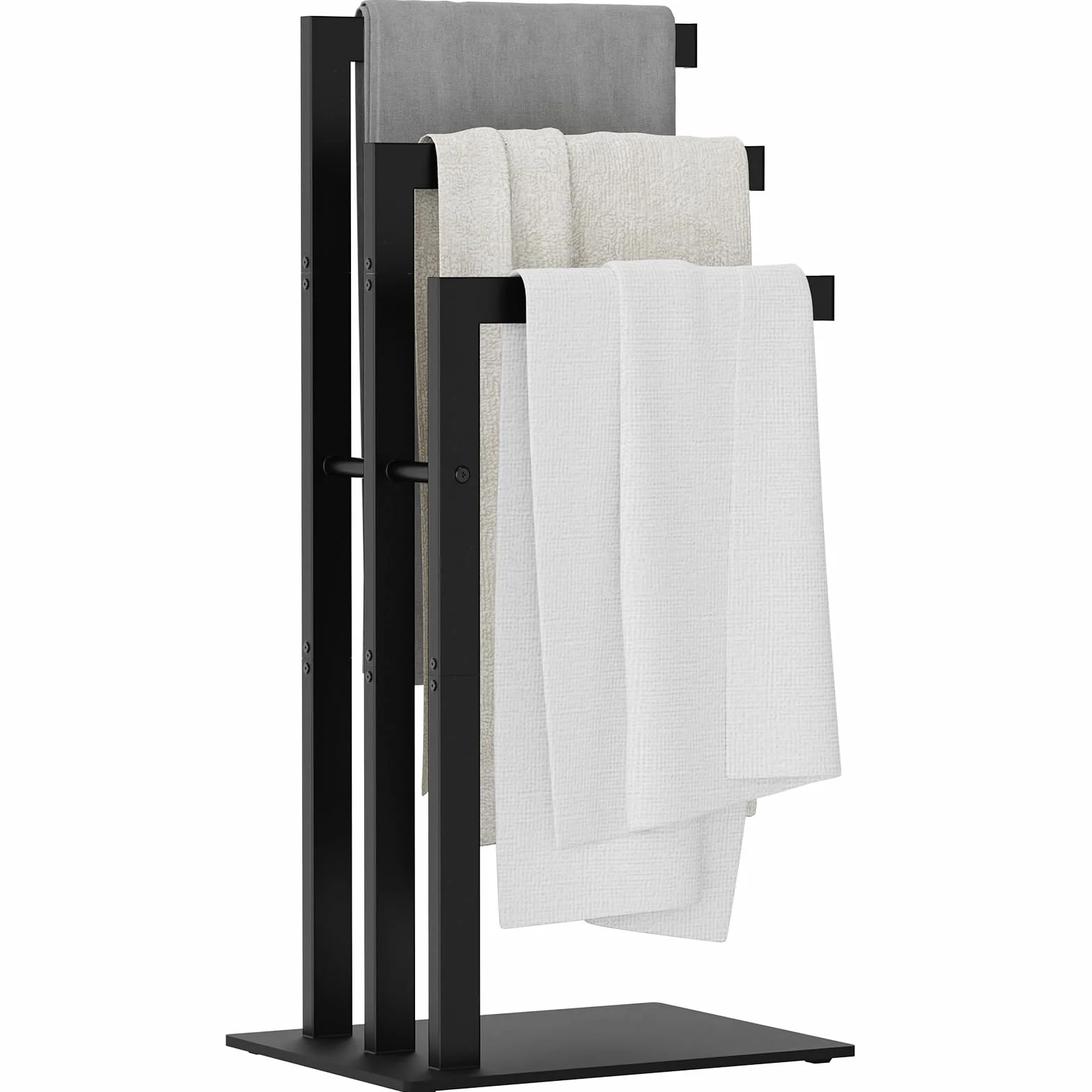 OUTBROS Handtuchständer Freistehend, Badetuchhalter Stehend Edelstahl mit 3 Stangen Rohren aus Stahl, Kleiderablage für Badetücher, Kleidung, 40x30x80cm, Schwarz