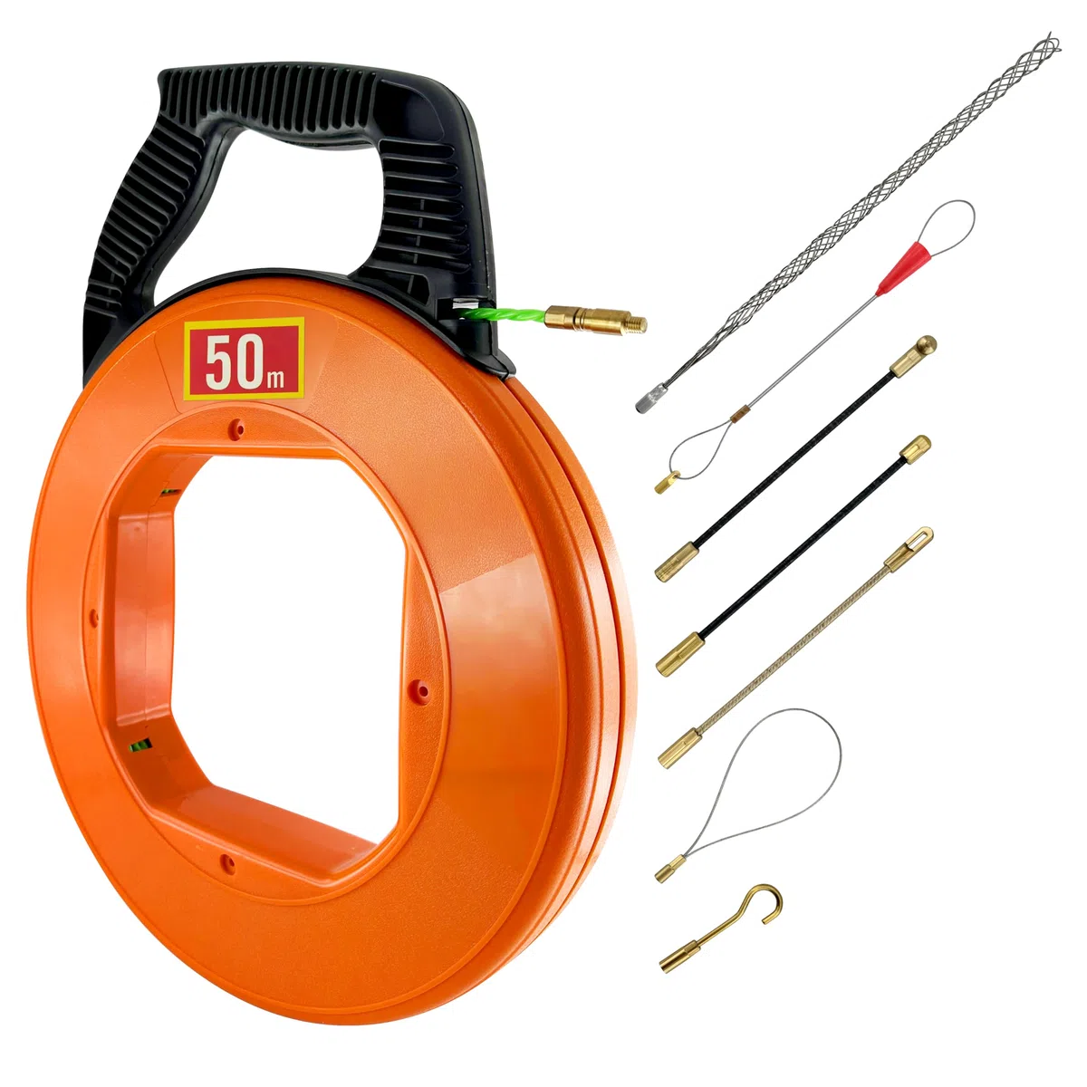 Kabeleinziehhilfe 50m,Einziehspirale,Einziehfeder 50m,Polyester Zugdraht Fish Tape Einziehhilfe FüR Kabel Mit 7 FüHrungsfedern,Mit KunststoffgehäUse (50M-B)