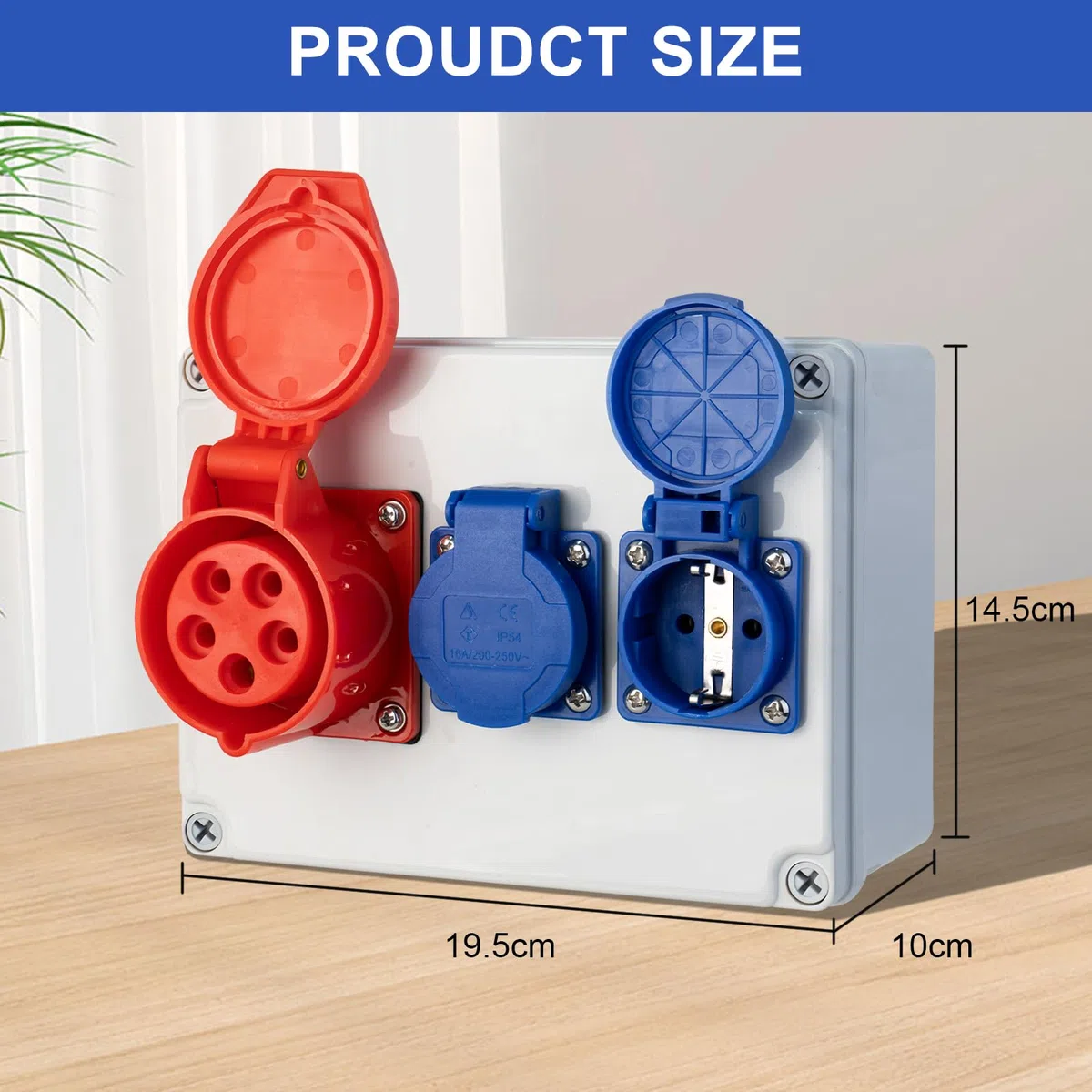 Steckdose Aufputz Wandverteiler Starkstrom Verteiler mit IP54 2x230V Schuko Steckdosen und 16A CEE-Steckdose,IP67 Baustromverteiler Steckdosenverteiler fur Werkstatt, Gebäude Stromverteiler