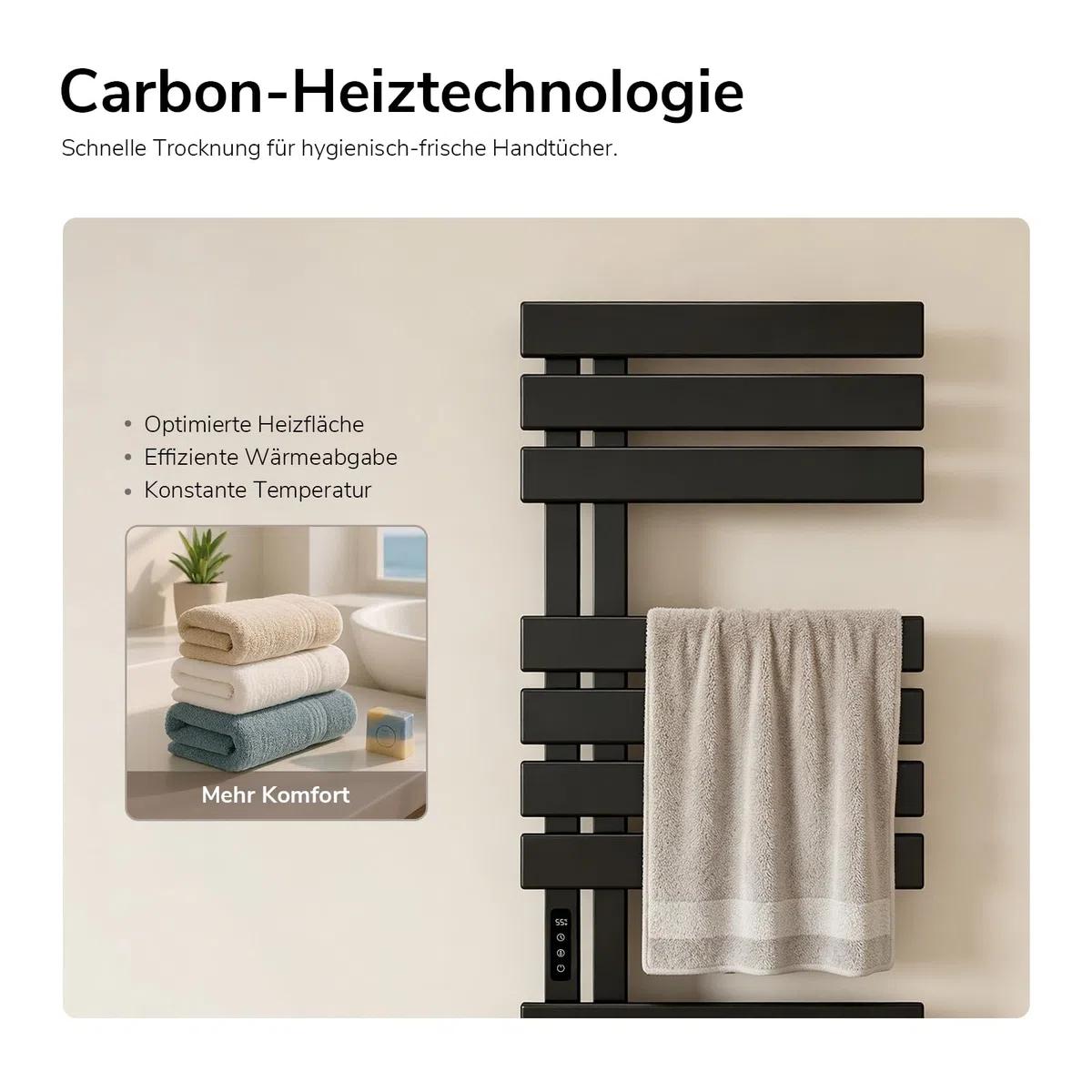 EMKE Elektrischer Handtuchheizkörper 1300x500 mm, Intelligenter Handtuchwärmer mit WiFi-App-Steuerung, Timer & Thermostat, Badheizkörper zur Wandmontage, 440 Watt, IP45, Schwarz
