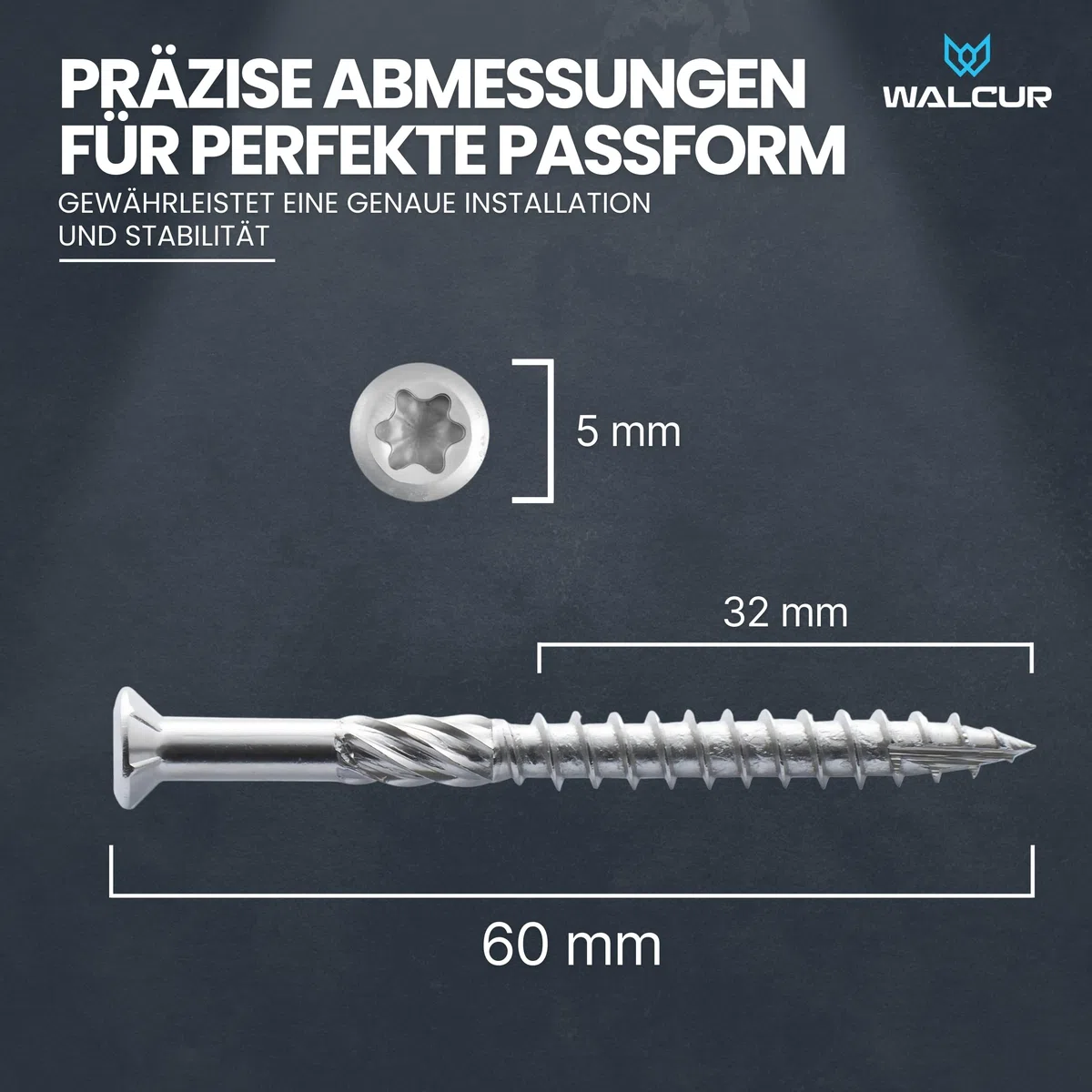 GeZu Impex 1000 Stück Walcur Terassenschrauben 5 x 60 mm Edelstahl Torx + 2 Bits + 1 Bohrer Bohrschrauben Holzschrauben Holzbauschrauben