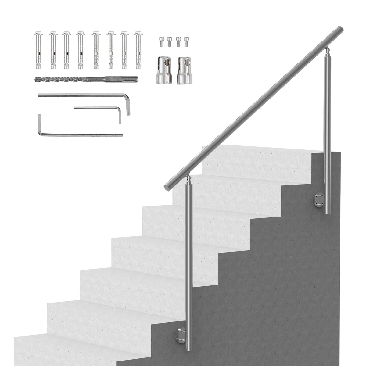 VEVOR Handläufe für Außentreppen, 150 cm langes Treppengeländer-Set, Übergangsgeländer aus Edelstahl mit Montagesatz, doppelsäulige Treppenhandläufe für Senioren, Veranda und Terrasse