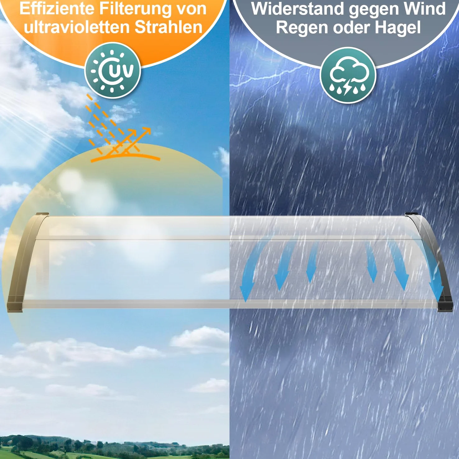 Gimisgu Vordach für Haustür 150 x 100 cm Pultbogenvordach Transparent Polycarbonat Pultvordach Überdachung 5 mm, PP Halterung,Türdach für draußen Sonnenschutz Regenschutz