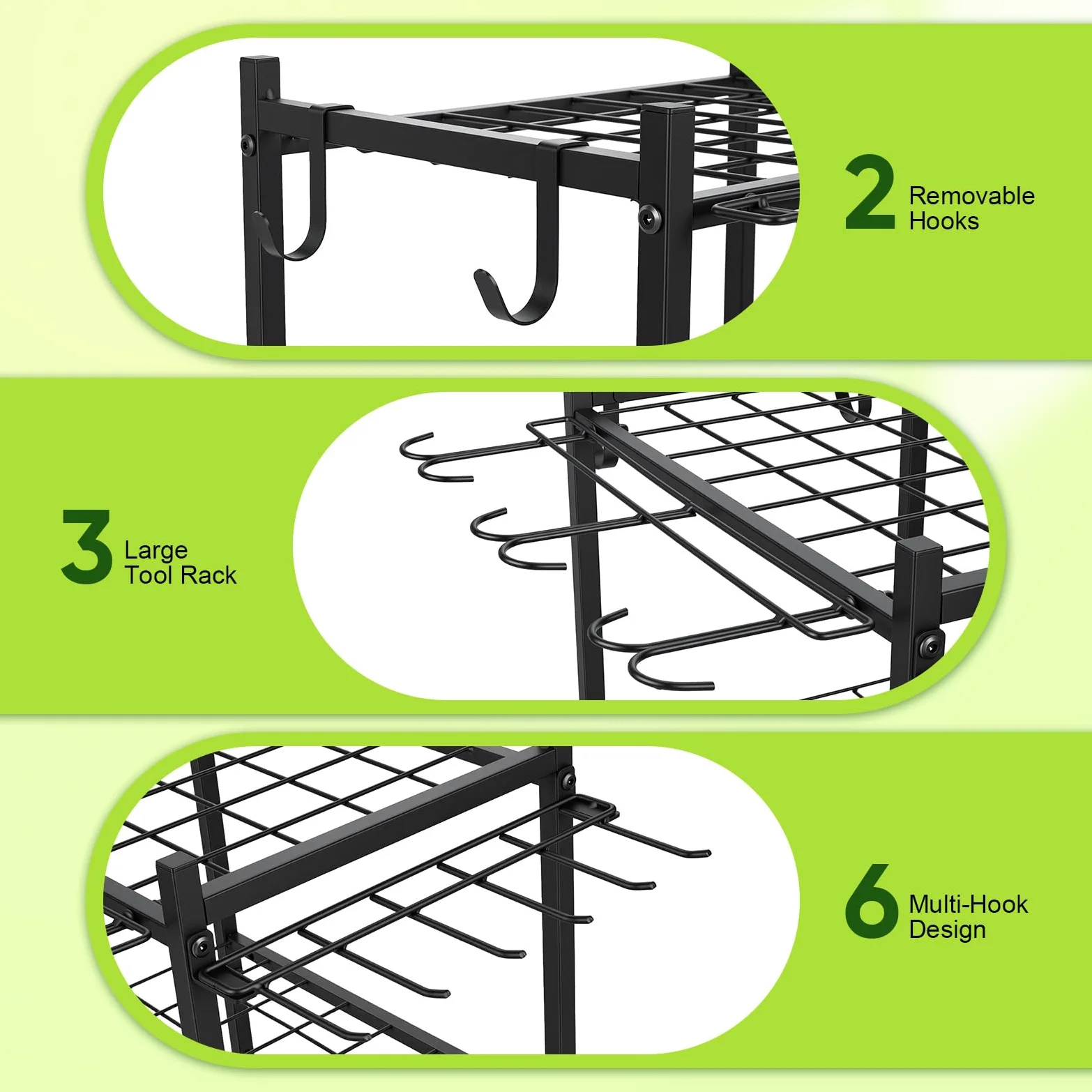 Gartenwerkzeug Organizer Garage Standregal,4 Haken und 35 Schlitze, Kohlenstoffstahl, Mehrzweck Gartengerätehalter mit Rollen, für Schuppen Besen, Mopp, Rechen, Schaufel, Gartenschlauch