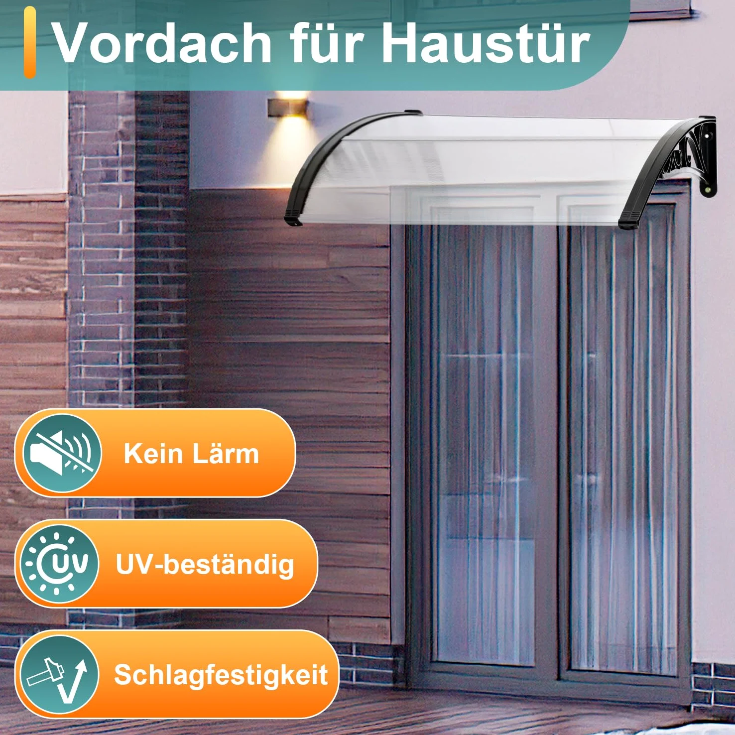 Gimisgu Vordach für Haustür 150 x 100 cm Pultbogenvordach Transparent Polycarbonat Pultvordach Überdachung 5 mm, PP Halterung,Türdach für draußen Sonnenschutz Regenschutz