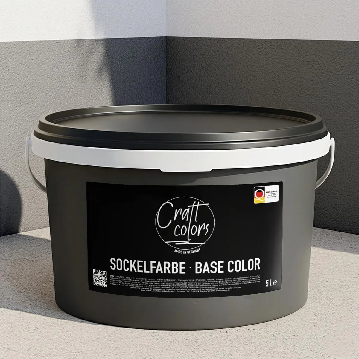 Craft colors Sockelfarbe 5L Schiefer | hochwertige Farbe für Beton, Mauerwerk, Kellerwand, Fassade & Dachflächen | Nassabriebklasse 1 | Made in Germany | Wetter & UV-Beständig