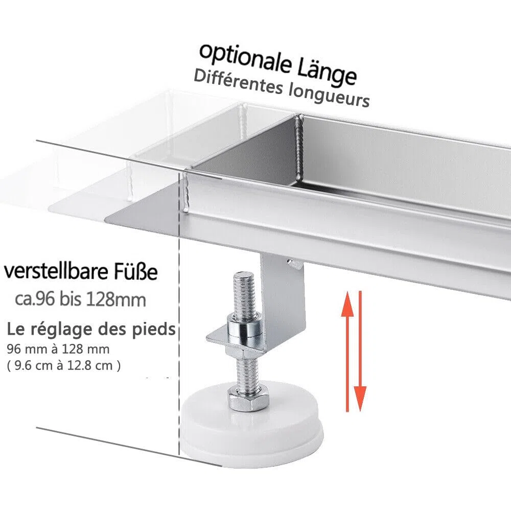 Duschrinne 60 cm Befliesbar Edelstahl komplettset Duschablauf Extra Flach Siphon mit Geruchsstop und Haarsieb Duschabfluss Bodenablauf Größen 30cm -100cm Ablaufrinne für Badezimmer