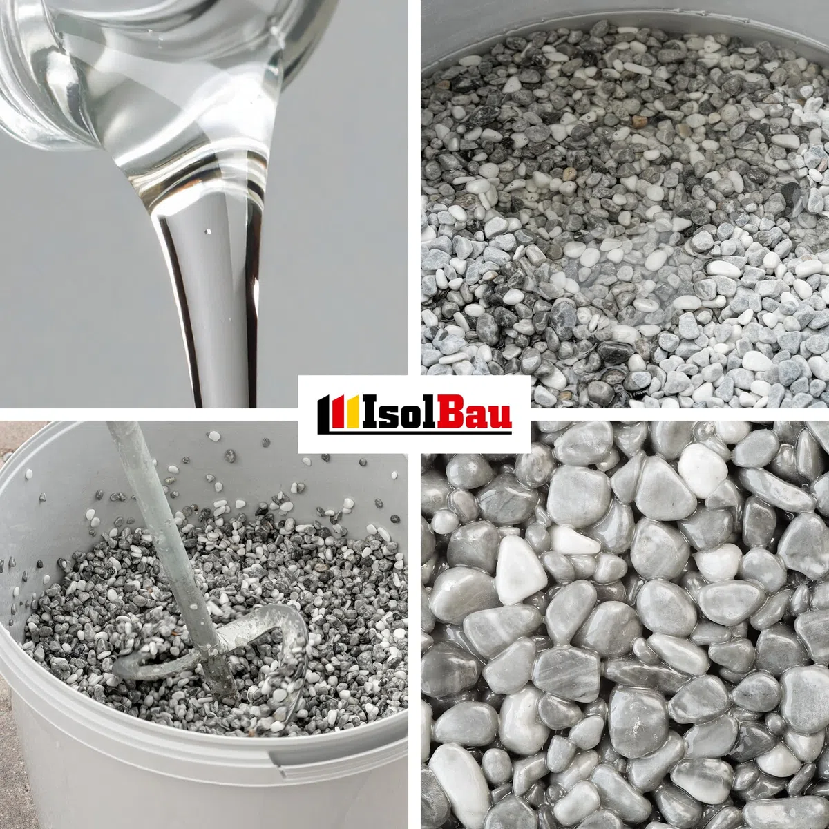 Isolbau - 1 K PU-Bindemittel für Steinteppich - 0,75 kg - Transparent - Hervorragende Haftung & Elastizität - Gebrauchsfertig - für Innen- und Außenbereich - Treppen, Balkonen, Garten, Wegen