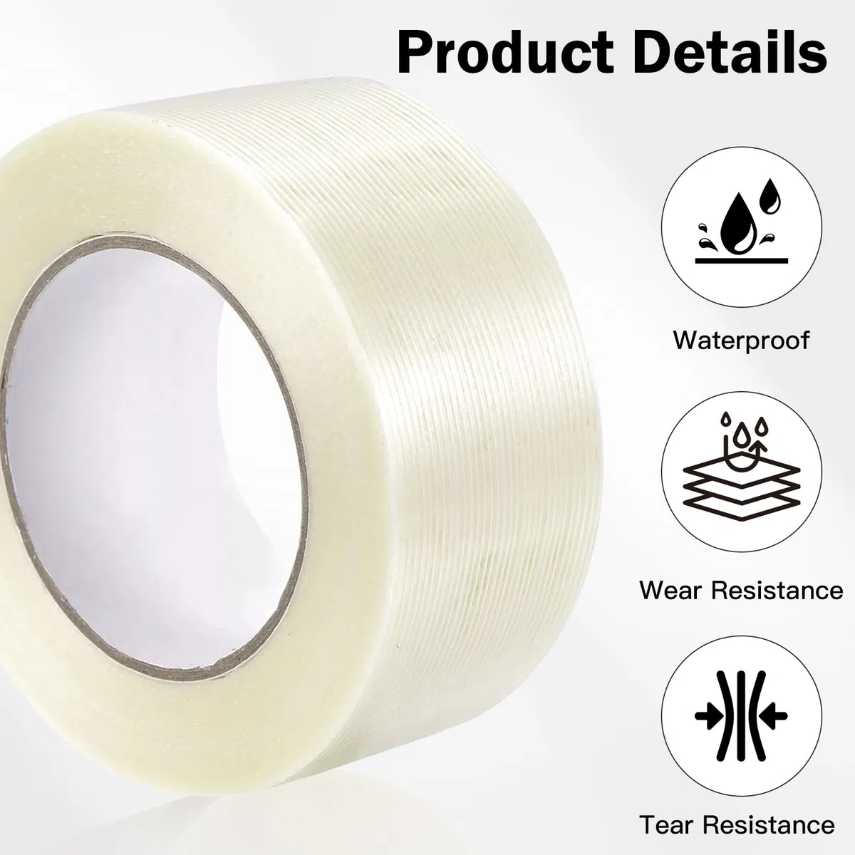 Filamentklebeband,fugendeckstreifen,paketband transparent,Geeignet für Industrie-,Haushaltsgeräte-und Elektronikindustrie wie Kühlschränke,Wasserspender,Modellbefestigung und Einrichtungsgegenstände