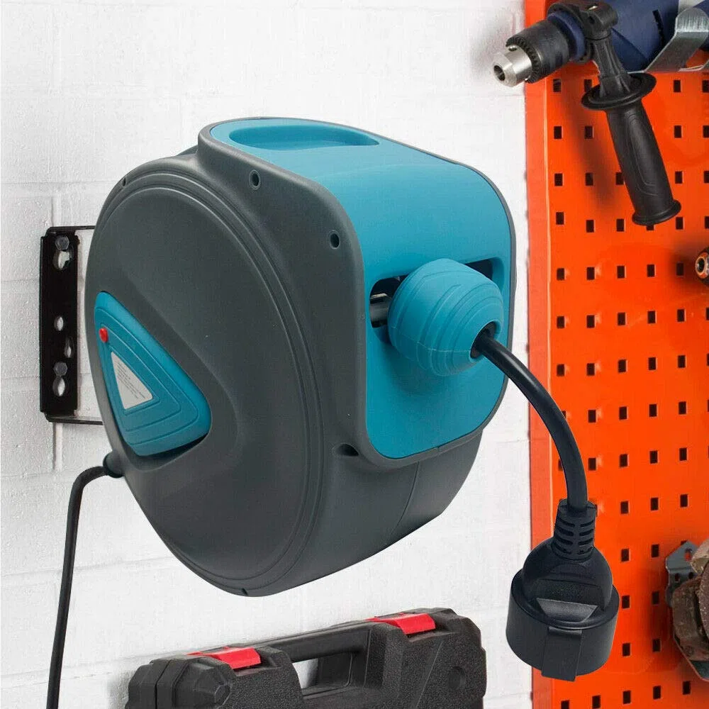 HENGMEI 20m Automatik Kabeltrommel Automatischer Kabelaufroller Elektrokabel Verlängerungskabel für Wandmontage