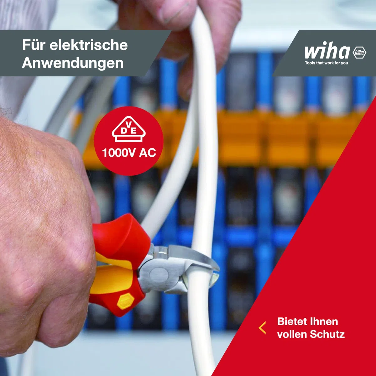 Wiha Zangen Set für Elektriker (38637) 3-tlg. I Universal Kombizange 180mm + Flachrundzange 200mm + Seitenschneider 160mm I Zangenset Elektro VDE
