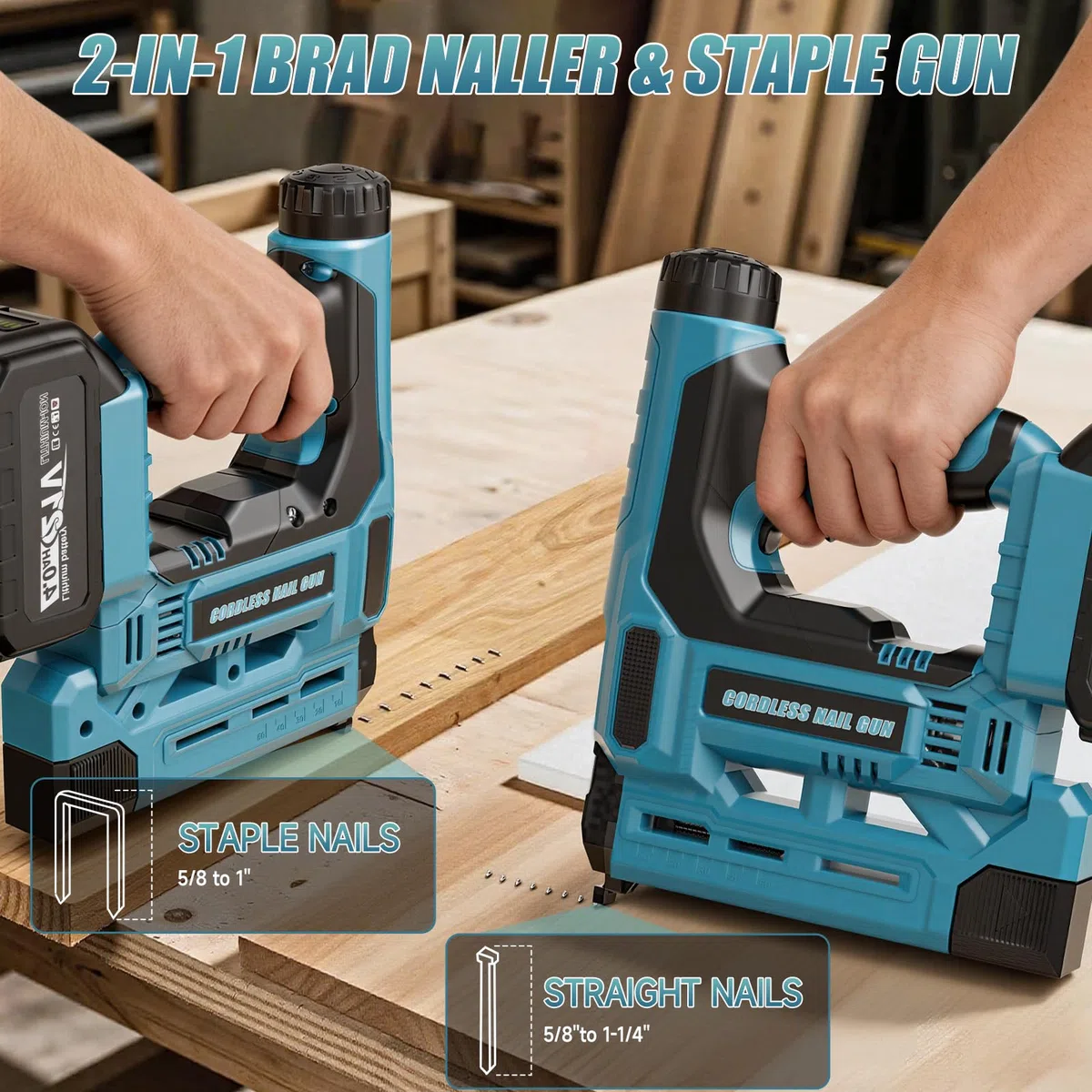 Akku Tacker Kompatibel mit Makita 18V, 18GA 2-in-1 Nagelpistole Akku Nagler, Einstellbare Tiefe, enthält 1 x 4.0Ah Akkus, 1000 Nägel und 1000 Tackerklammer für Holz, DIY und Heimwerker