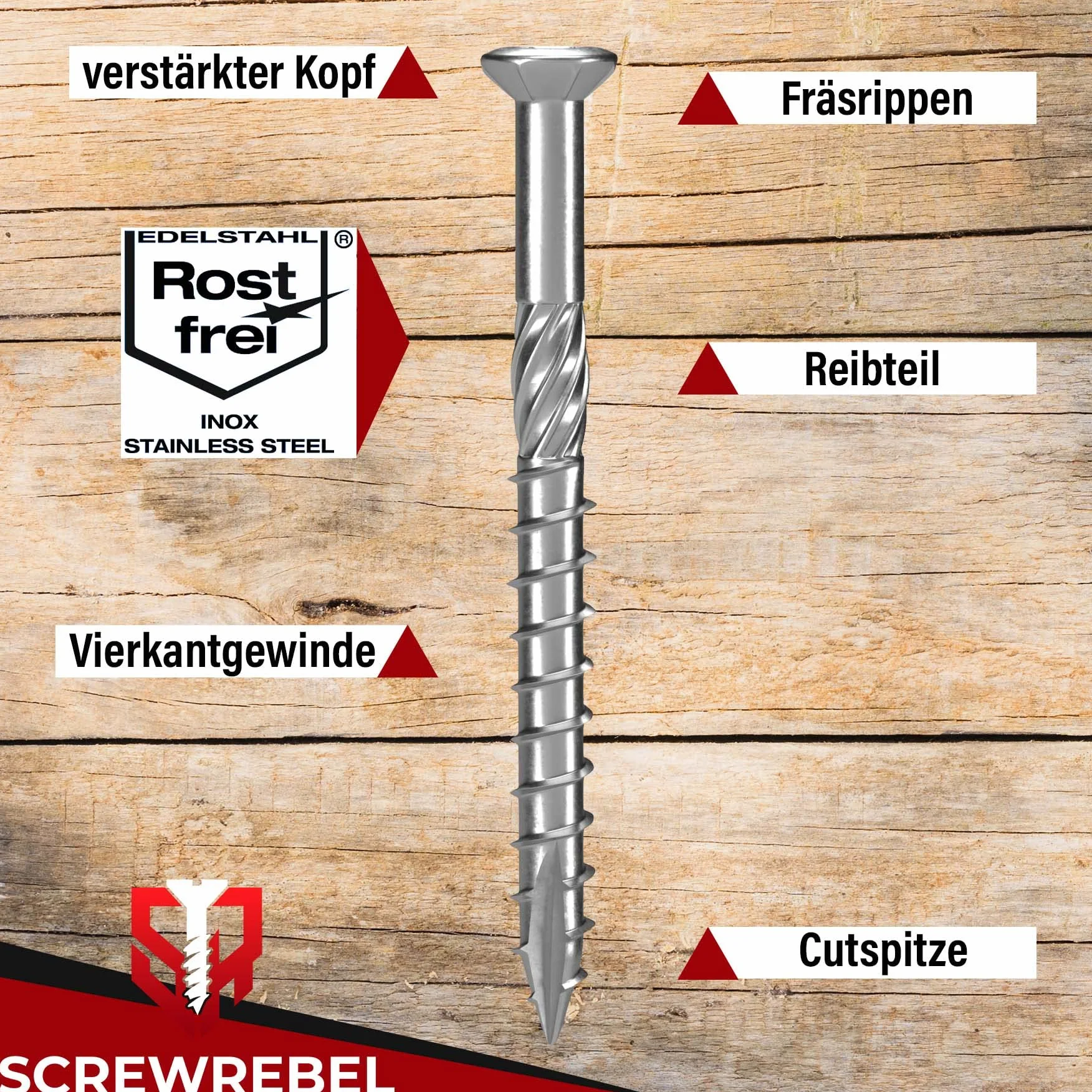 Terrassenschrauben 5 x 90 T-INOX - 400 Stück Edelstahl gehärtet C1, Torx 25 inkl. Edelstahl Bit - AISI 410 martensitisch