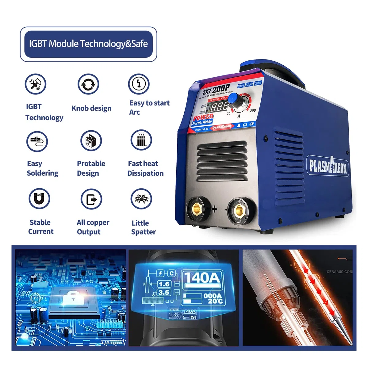 Mini Inverter ARC MMA Schweißmaschine Tragbare Schweißmaschine IGBT Digital für Schweißmaschinen Haus Anfänger Schweißen DC 220V 200A (ZX7-200)