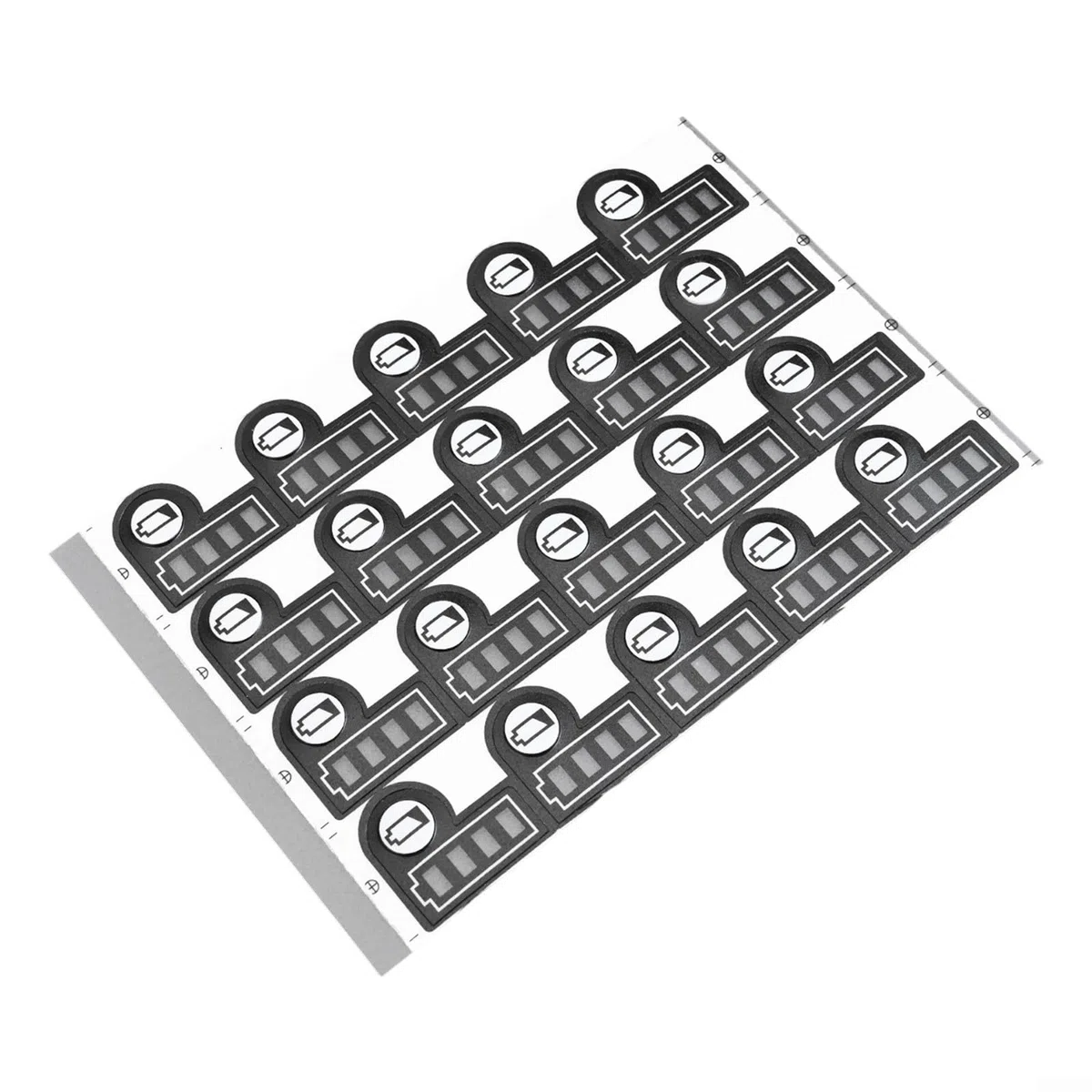 20 Stück Akku-Kapazitäts-Schlüssel-Aufkleber für BL1830 BL1430 18 V 14,4 V Lithium-Batterie-Ersatz – schwarze Papieretiketten 22 x 19 mm