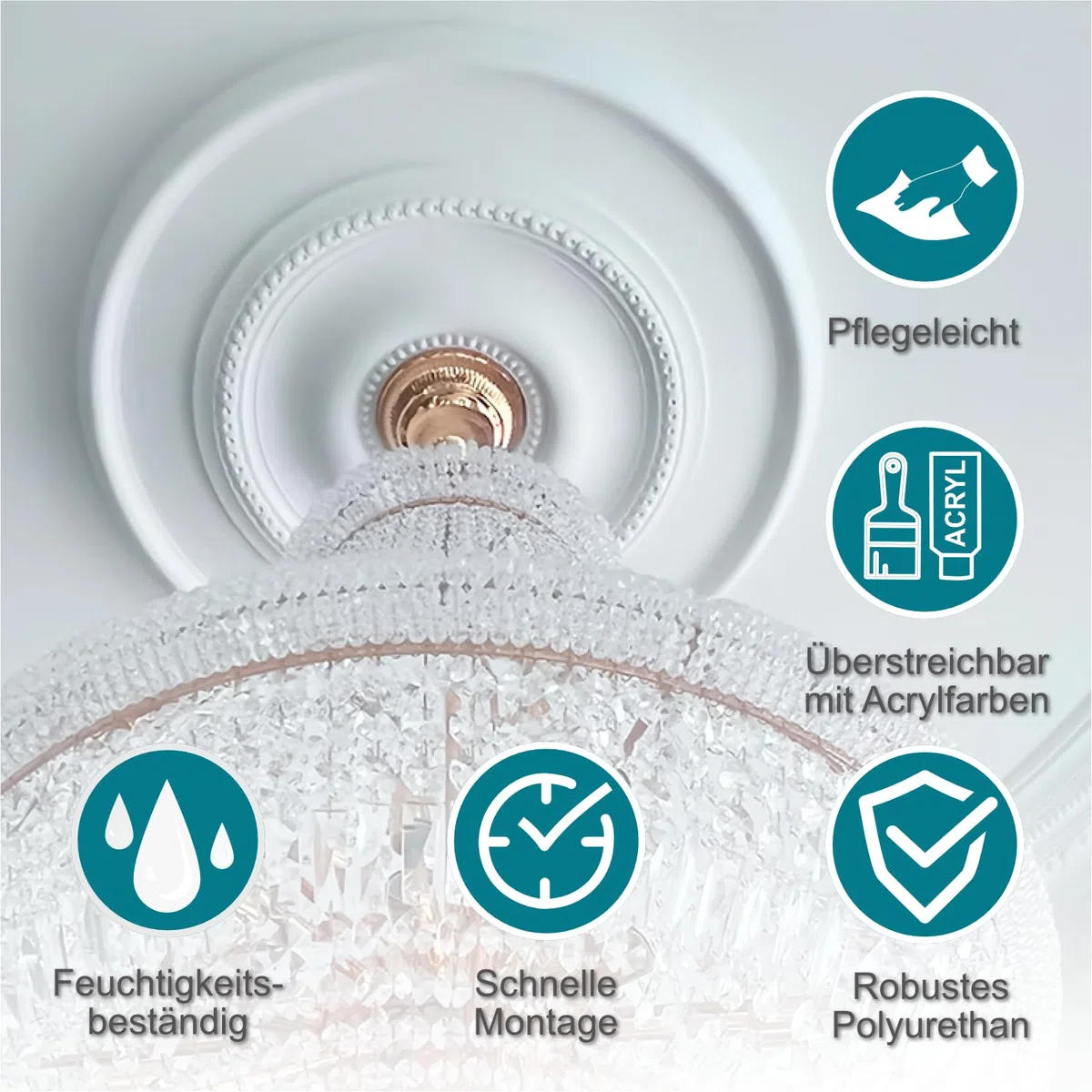 HEXIM Perfect Stuckrosette aus PU hartschaum - Deckenrosette weiß, Zierelement, Stuck (B3048, Ø 615mm) Dekorbau Wand Deckenstuck Wandstuck rund
