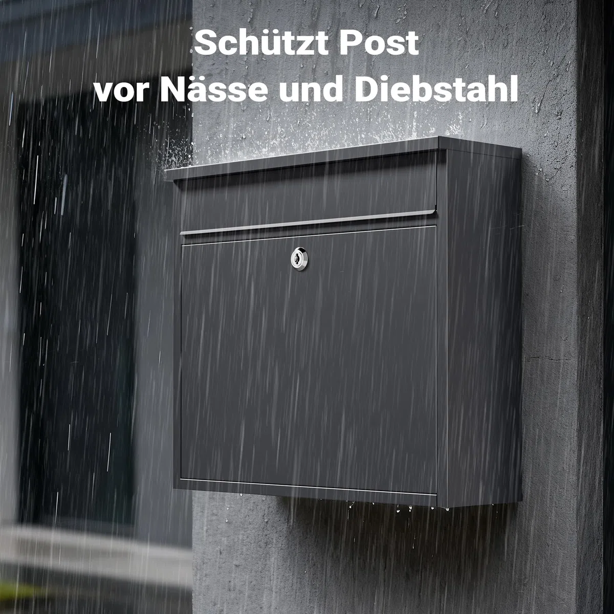 Wiltec Briefkasten V13 Anthrazit 360 x 105 x 315 mm, Wandbriefkasten mit Schloss und Klappe, Postkasten aus Stahl pulverbeschichtet