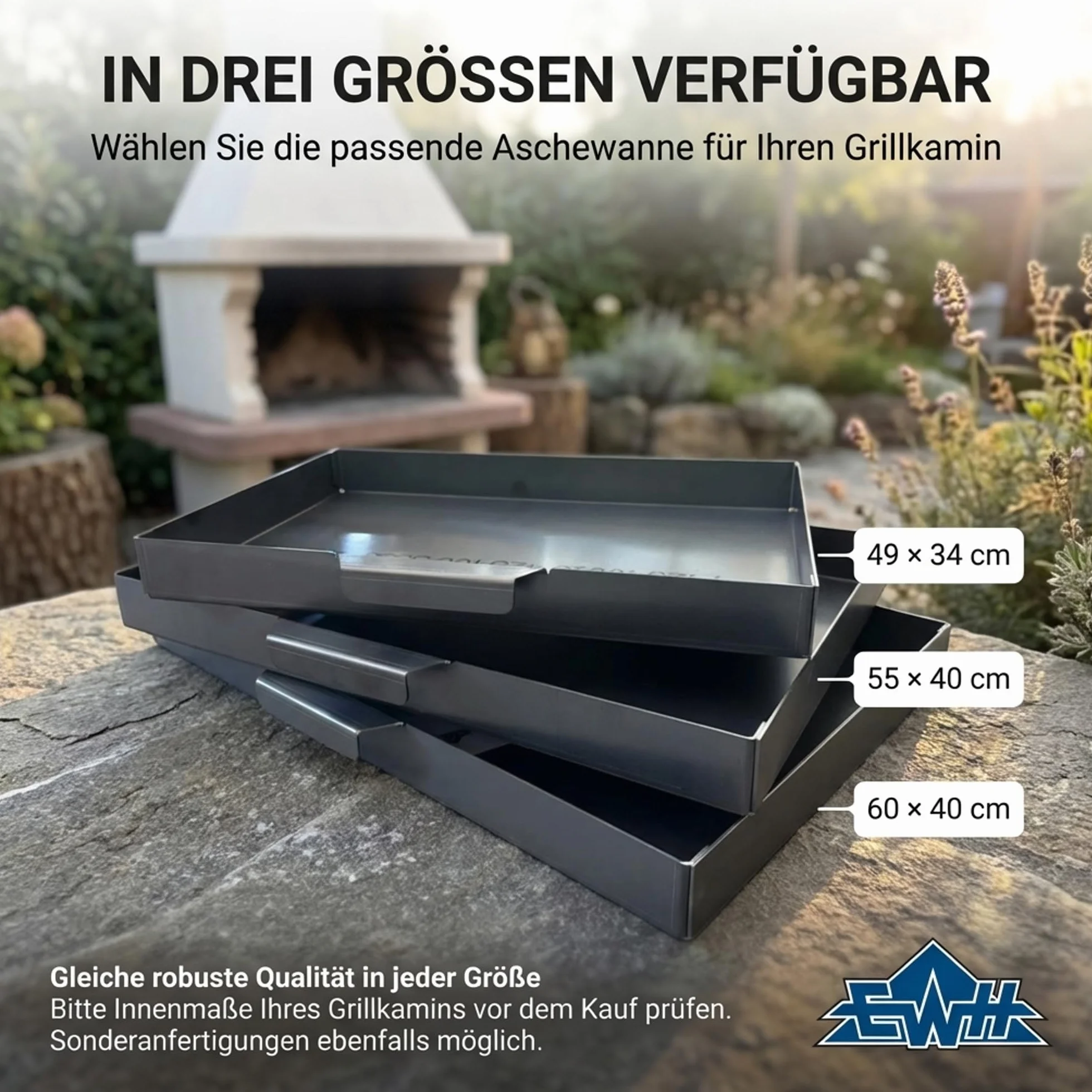 EWH Aschekasten für Grill aus CorTen Stahl im Edelrostoptik (49 x 34 cm) Aschebehälter/Aschewanne Aussengrill Aussenkamin