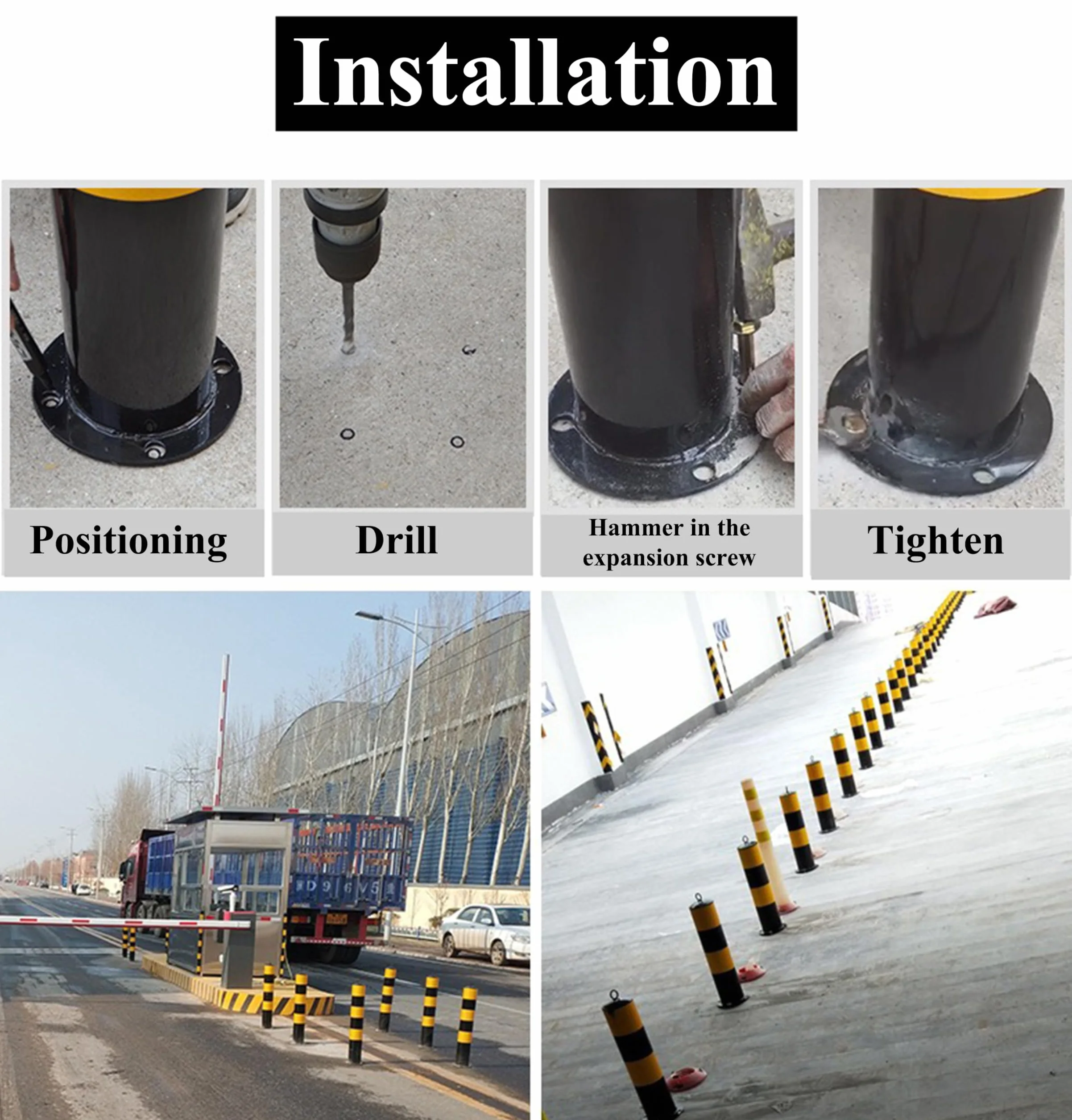 Absperrpfosten Metall Rot-Weiß Ø76mm H750mm 2 Ösen zum Stahl Robust Standfuß Stabil Park Poller Set Mit Befestigungsschrauben (2 Stück)