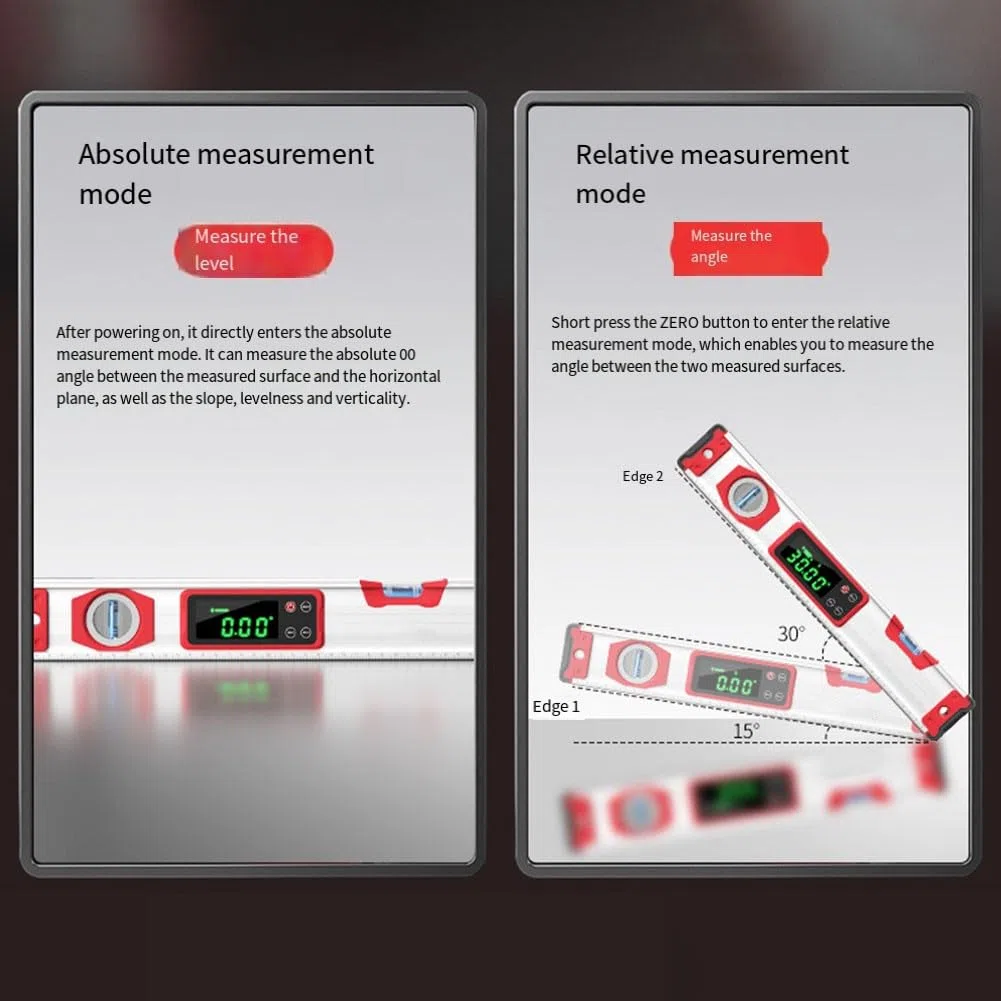 Elektronische digitale Wasserwaage, 3-in-1 wasserdichtes Display mit Hintergrundbeleuchtung, verstellbare magnetische Wasserwaage mit Magnetfuß und Datenspeicherfunktion (600 mm)