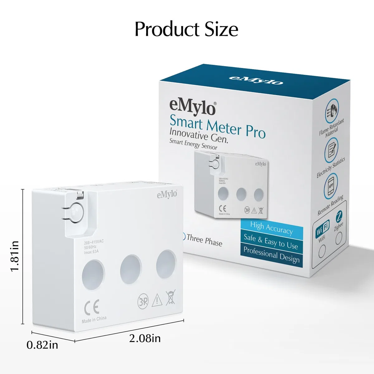 eMylo Smart Wifi Energiemessgerät Mini-Stromverbrauchsmessgerät 99% hohe Genauigkeit 3 Phasen Echtzeit-Stromverbrauchszähler Überlastschutz für Haus/Wohnung, Smart life Tuya App Control