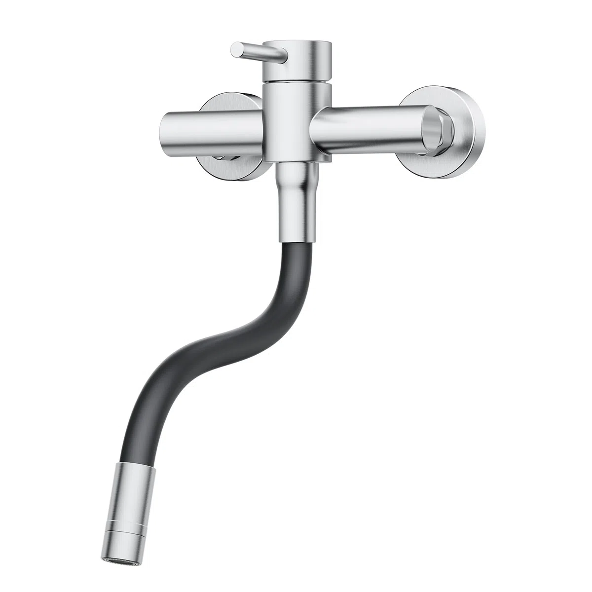 HURRAN Wasserhahn Wandmontage, 360° Schwenkbare Küchenarmatur mit Silikonschlauch, Einhebelmischer aus Edelstahl, Gebürstetes Nickel